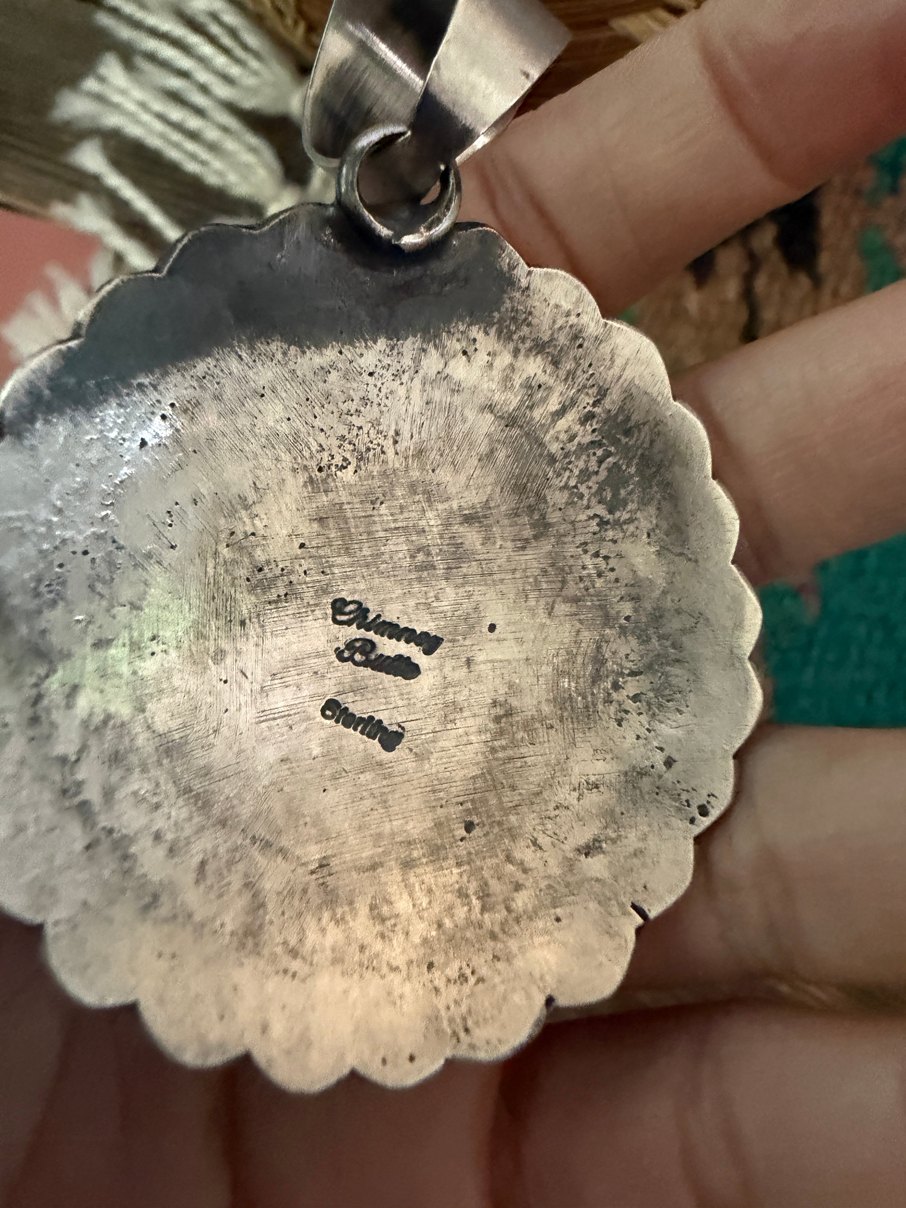 Handcrafted Sterling Silver & Golden Hills Turquoise Concho Pendant by Chimney Butte