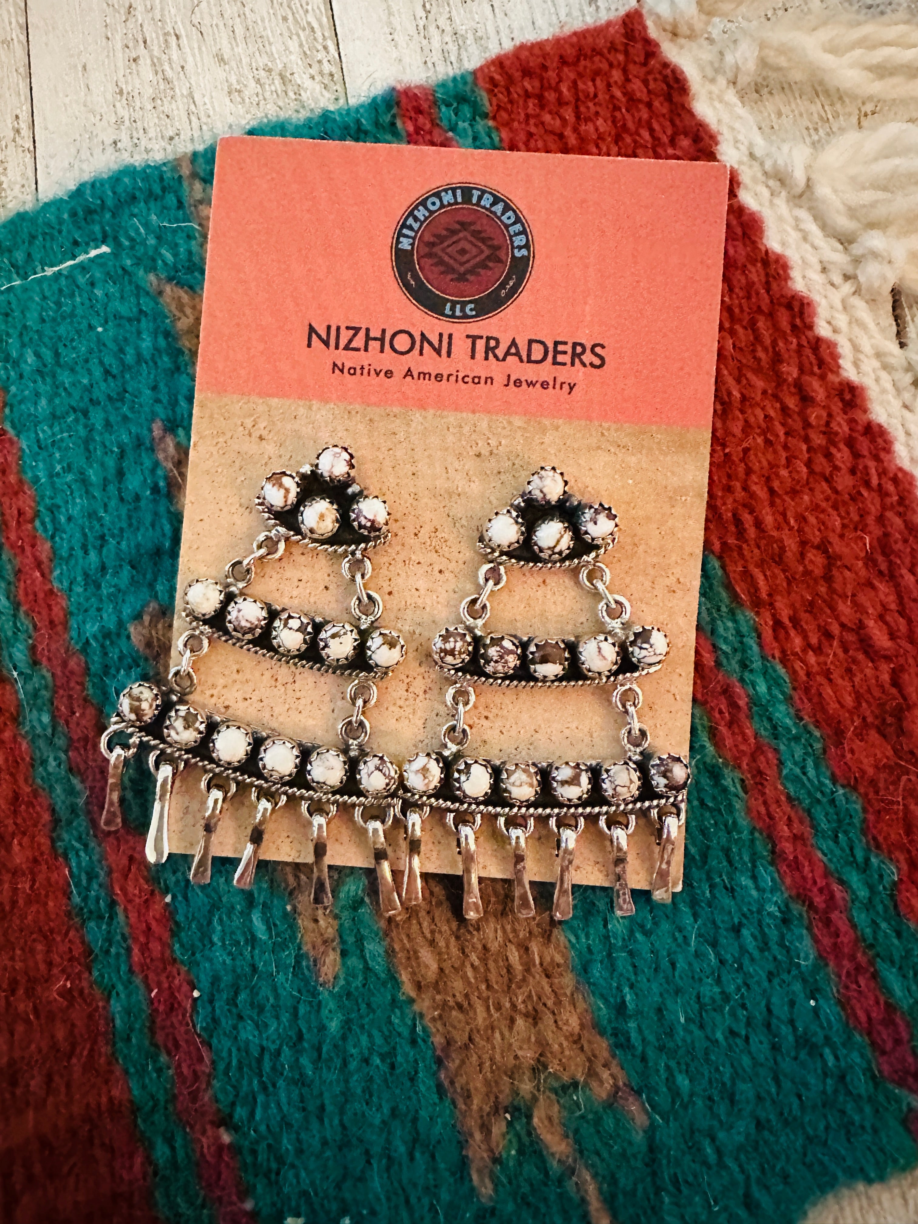 Handmade Wild Horse & Sterling Silver Dangle Earrings Signed Nizhoni