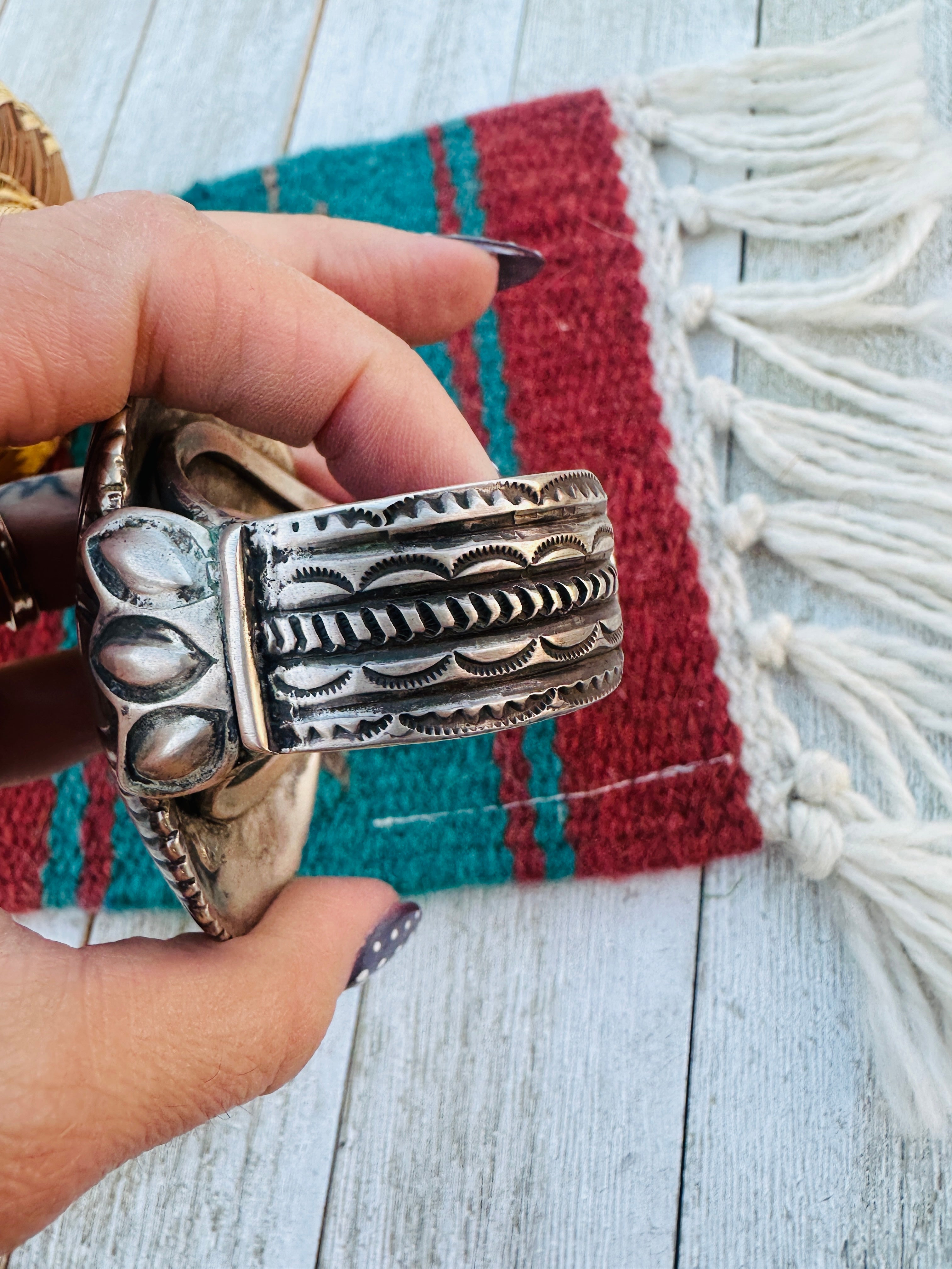 Handcrafted Old Pawn Sterling Silver Cuff Bracelet
