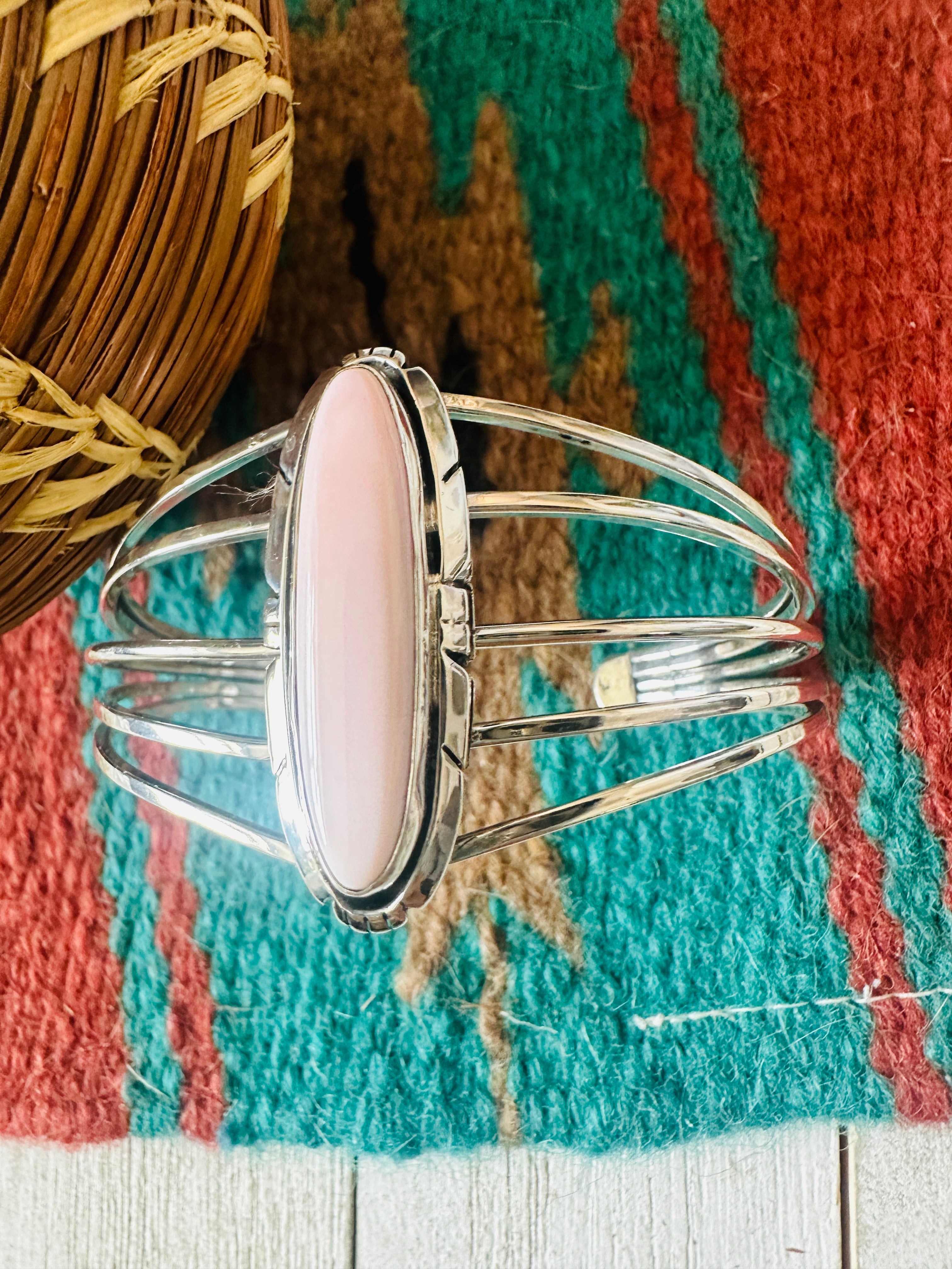 Navajo Queen Pink Conch & Sterling Silver Cuff Bracelet