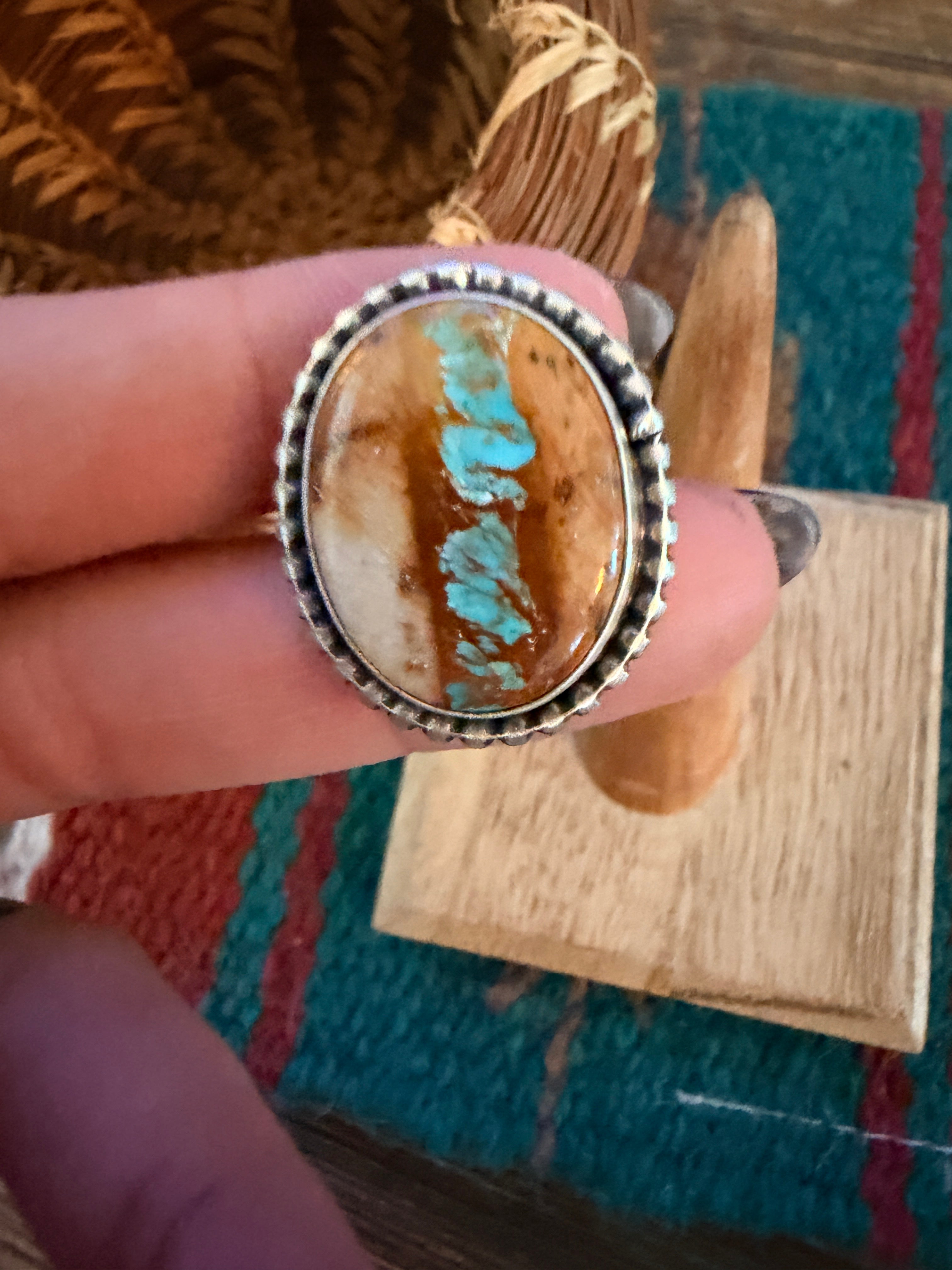 Handcrafted Ribbon Turquoise & Sterling Silver Inlay Ring Size 6