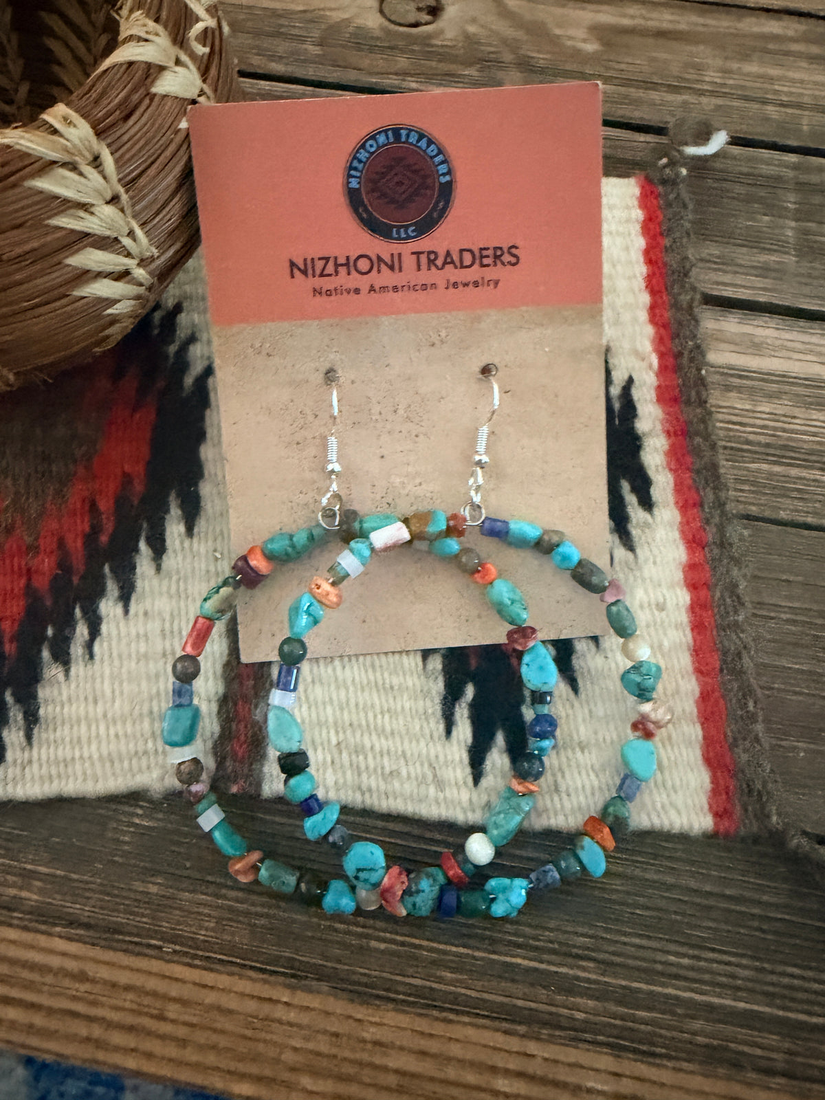 Handcrafted Multi Stone Beaded Dangle Hoop Earrings