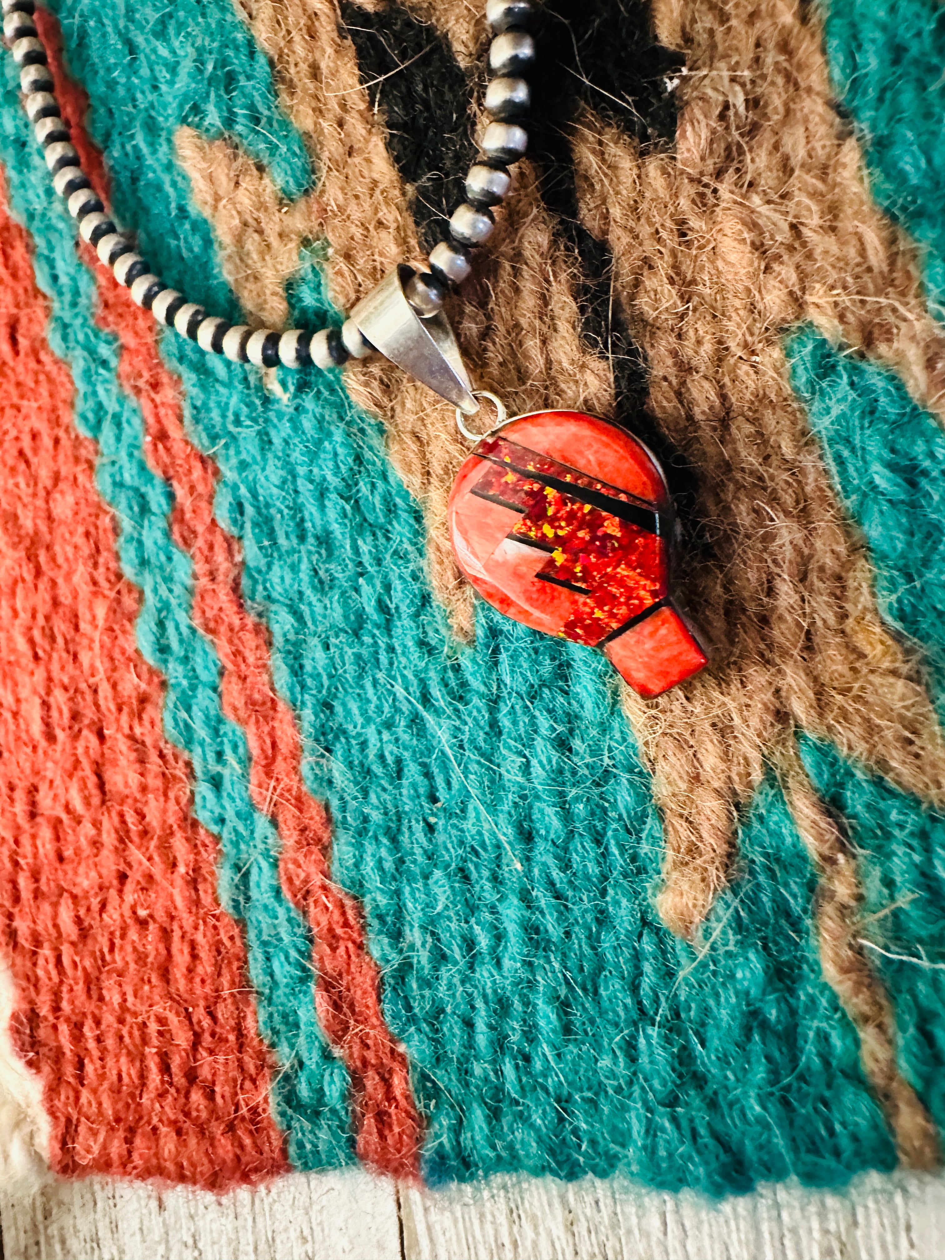 Navajo Multi Stone & Sterling Silver Inlay Pendant