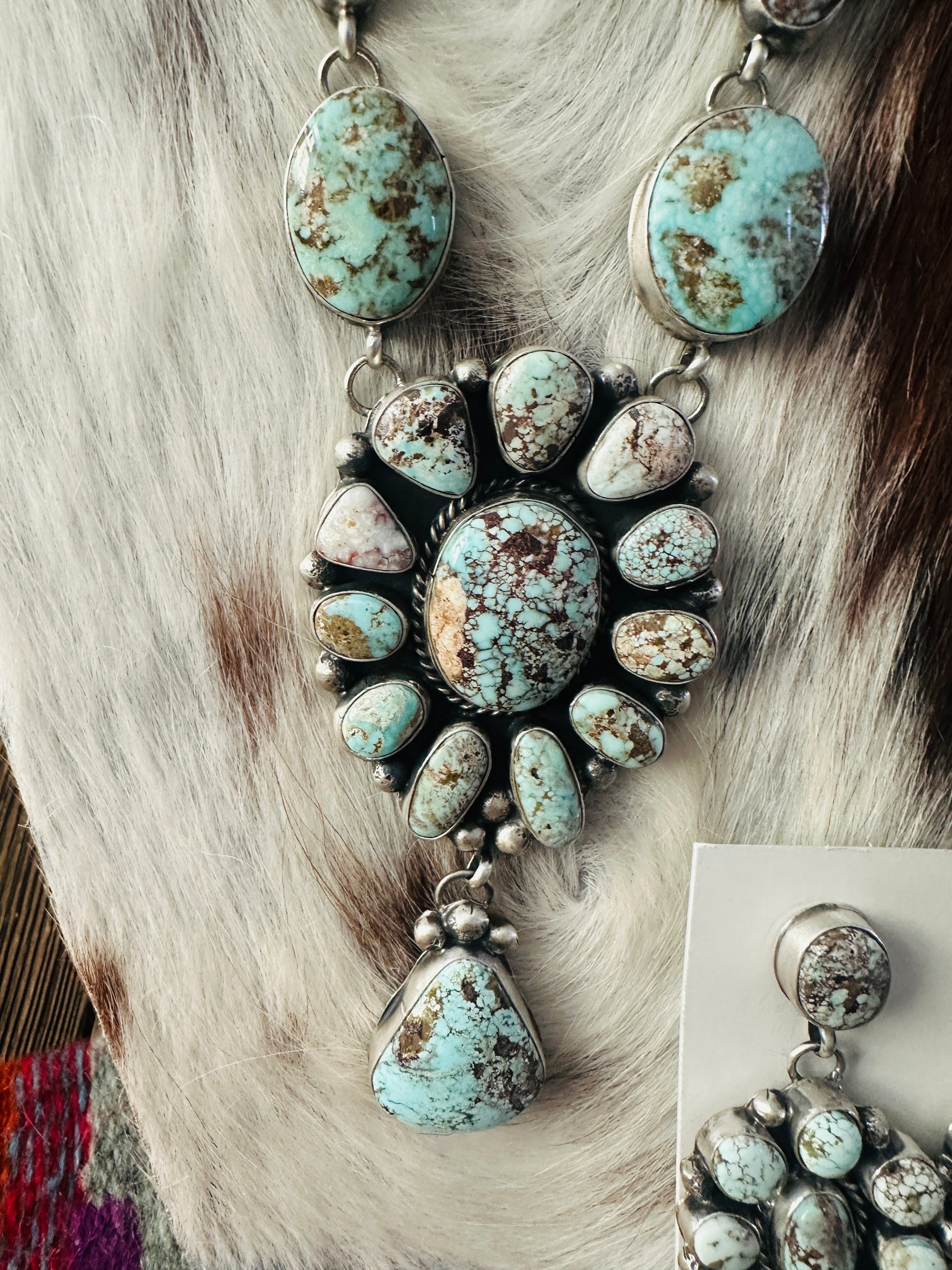 Handcrafted Dry Creek Turquoise & Sterling Silver Necklace and Earring Set by Louise Jim