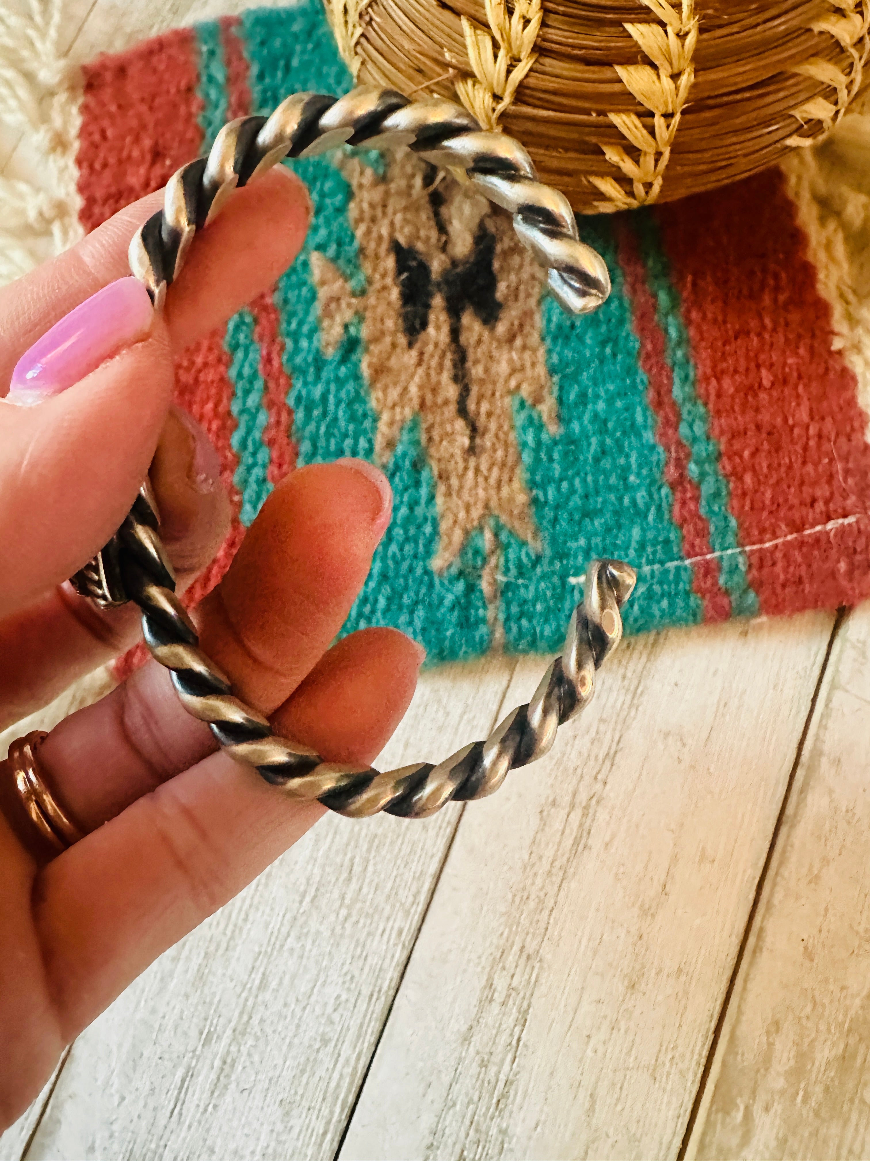 Navajo Twisted Sterling Silver & Purple Spiny Cuff Bracelet