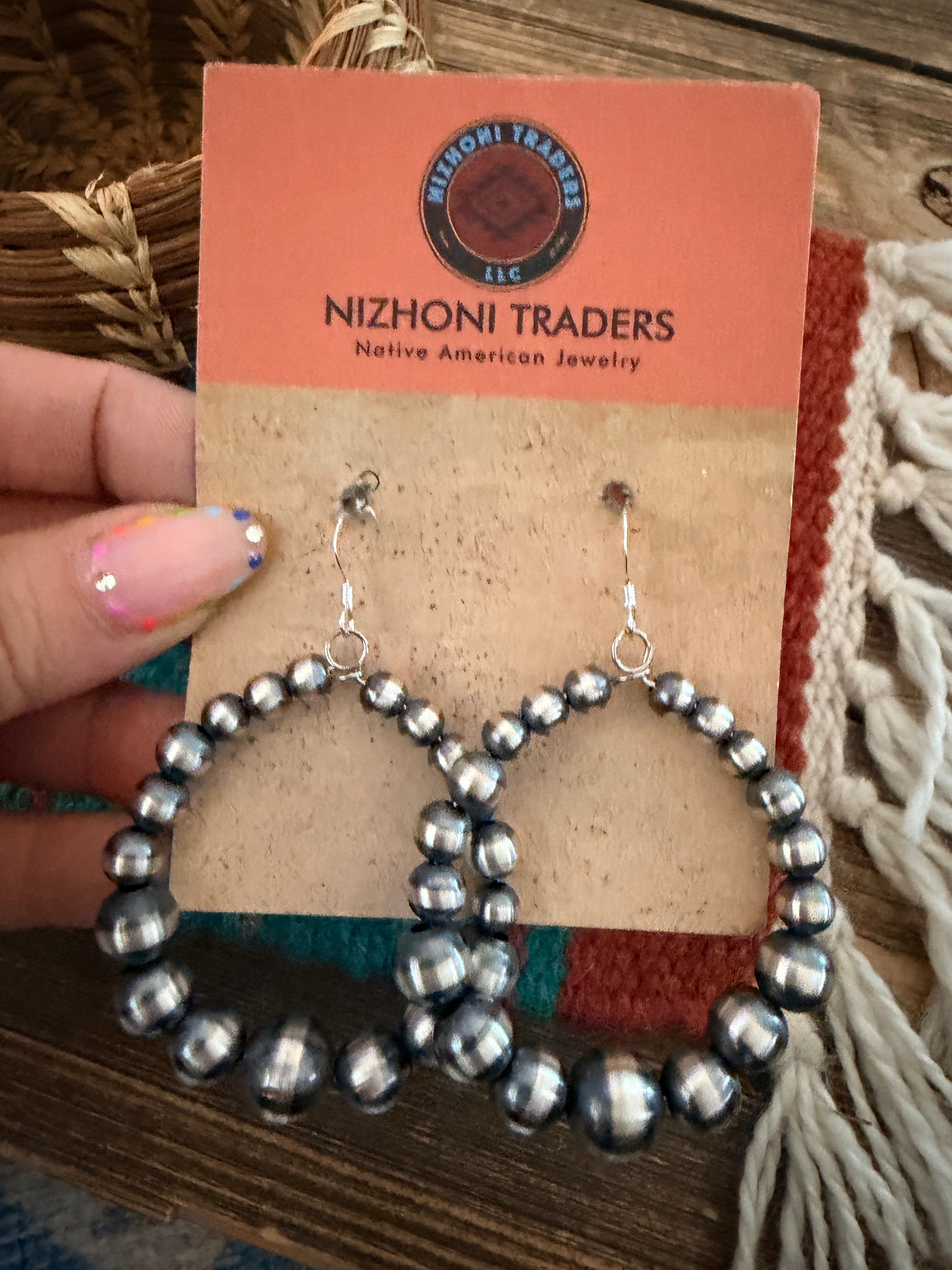 Handcrafted Sterling Silver Pearl Beaded Dangle Hoop Earrings