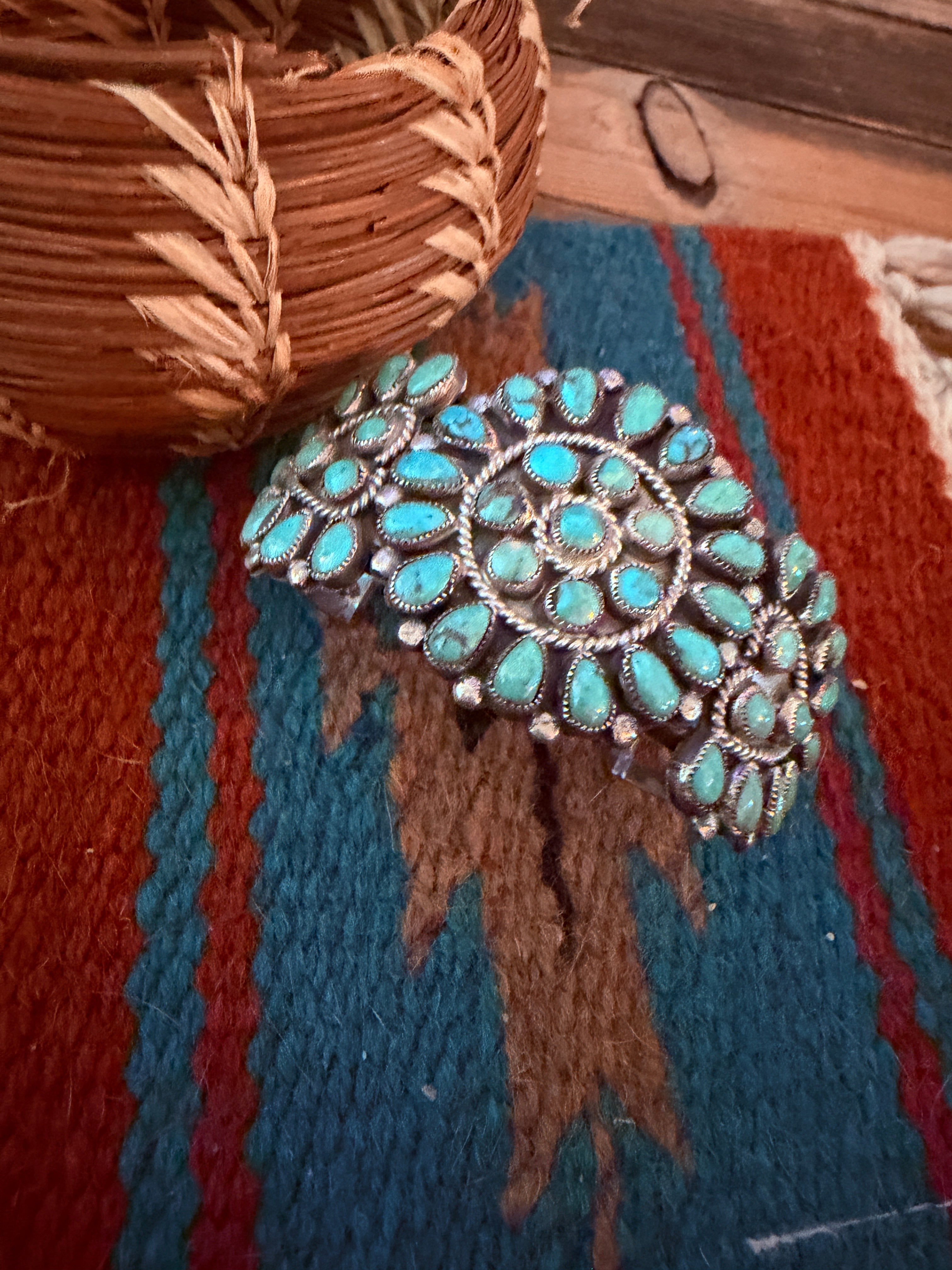Handcrafted Old Pawn Sterling Silver & Turquoise Cuff Bracelet