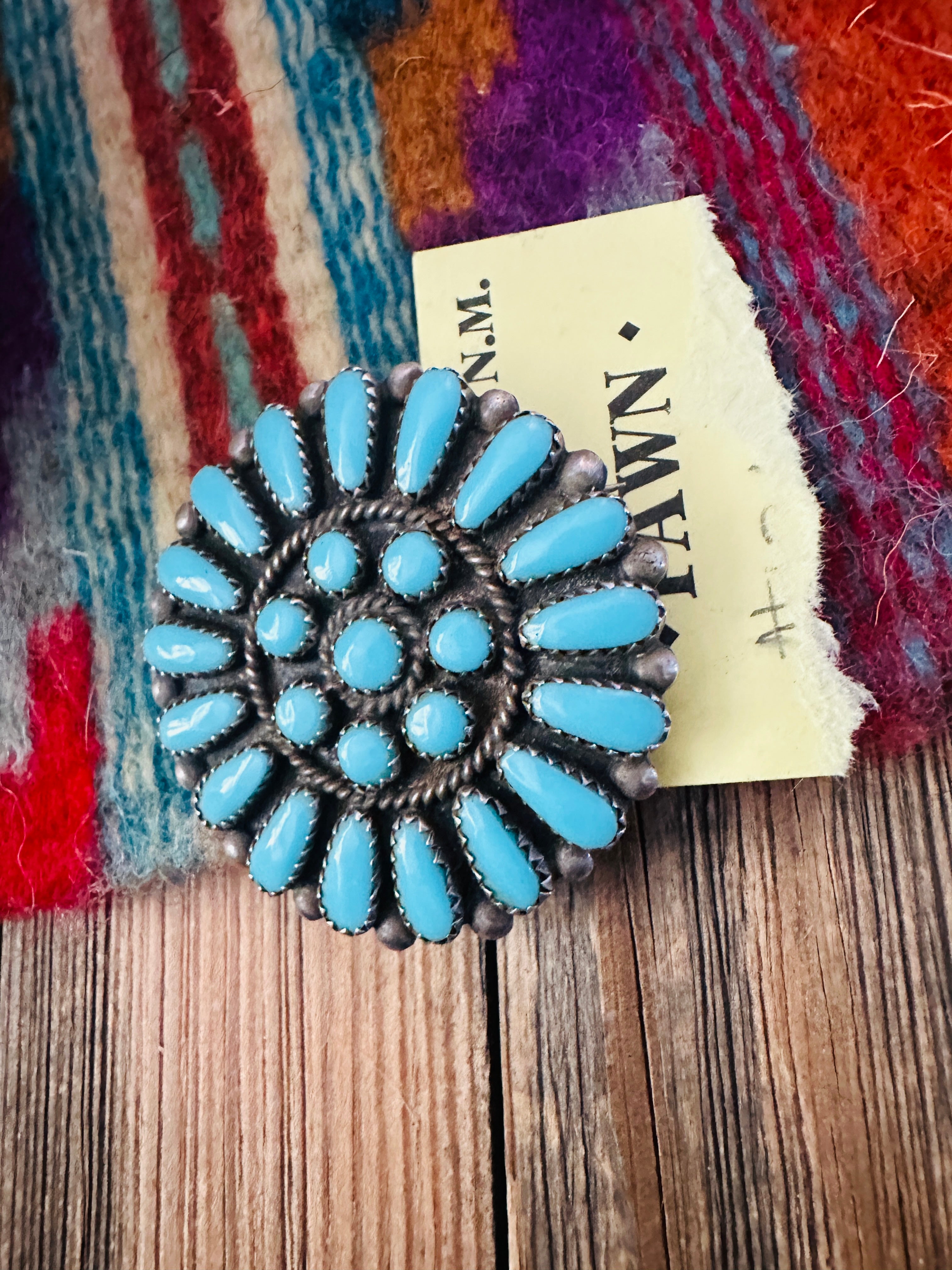 Old Pawn Handcrafted Turquoise and Sterling Silver Cluster Brooch/ Pendant