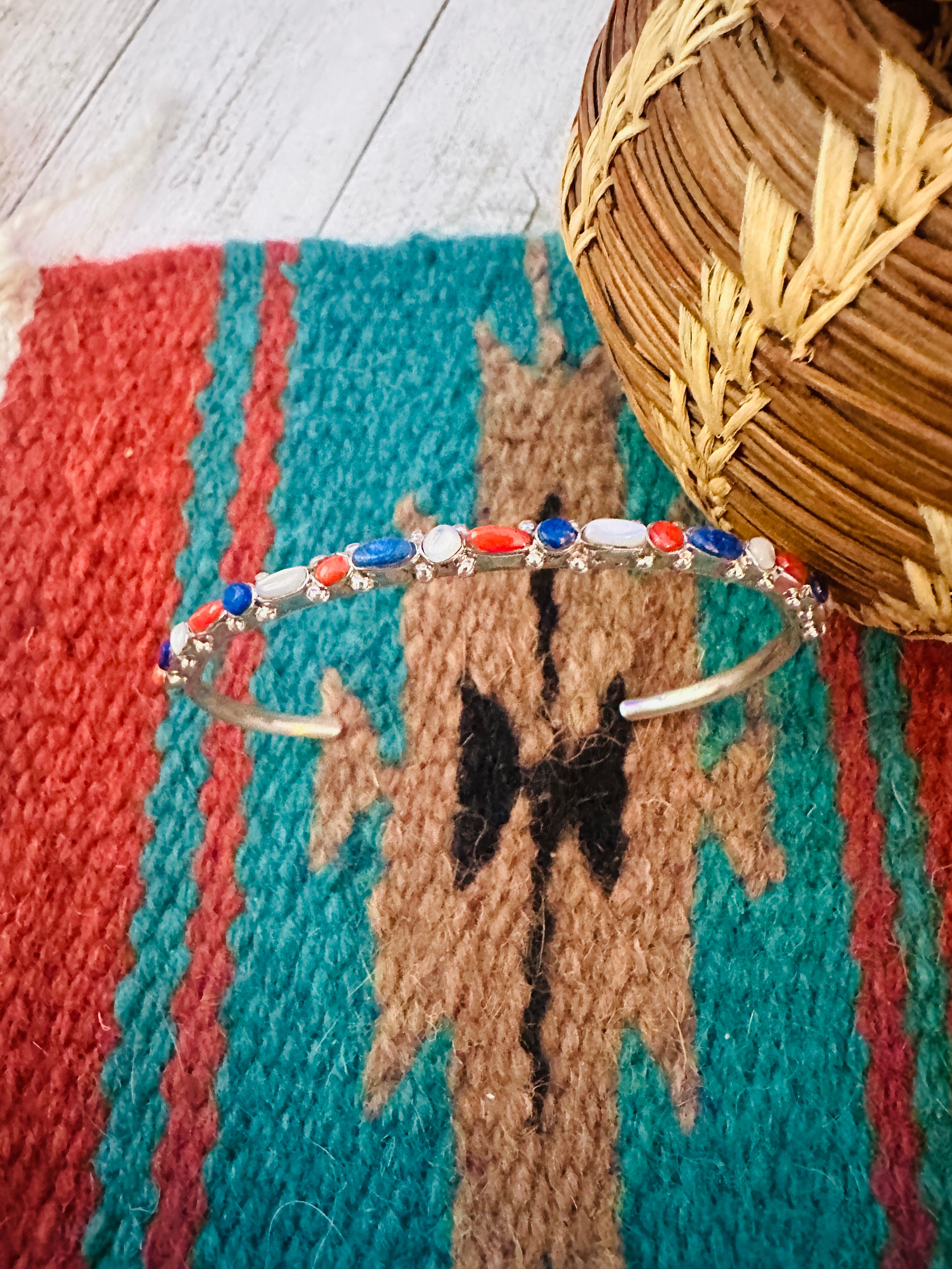 Navajo Multi Stone & Sterling Silver Cuff Bracelet