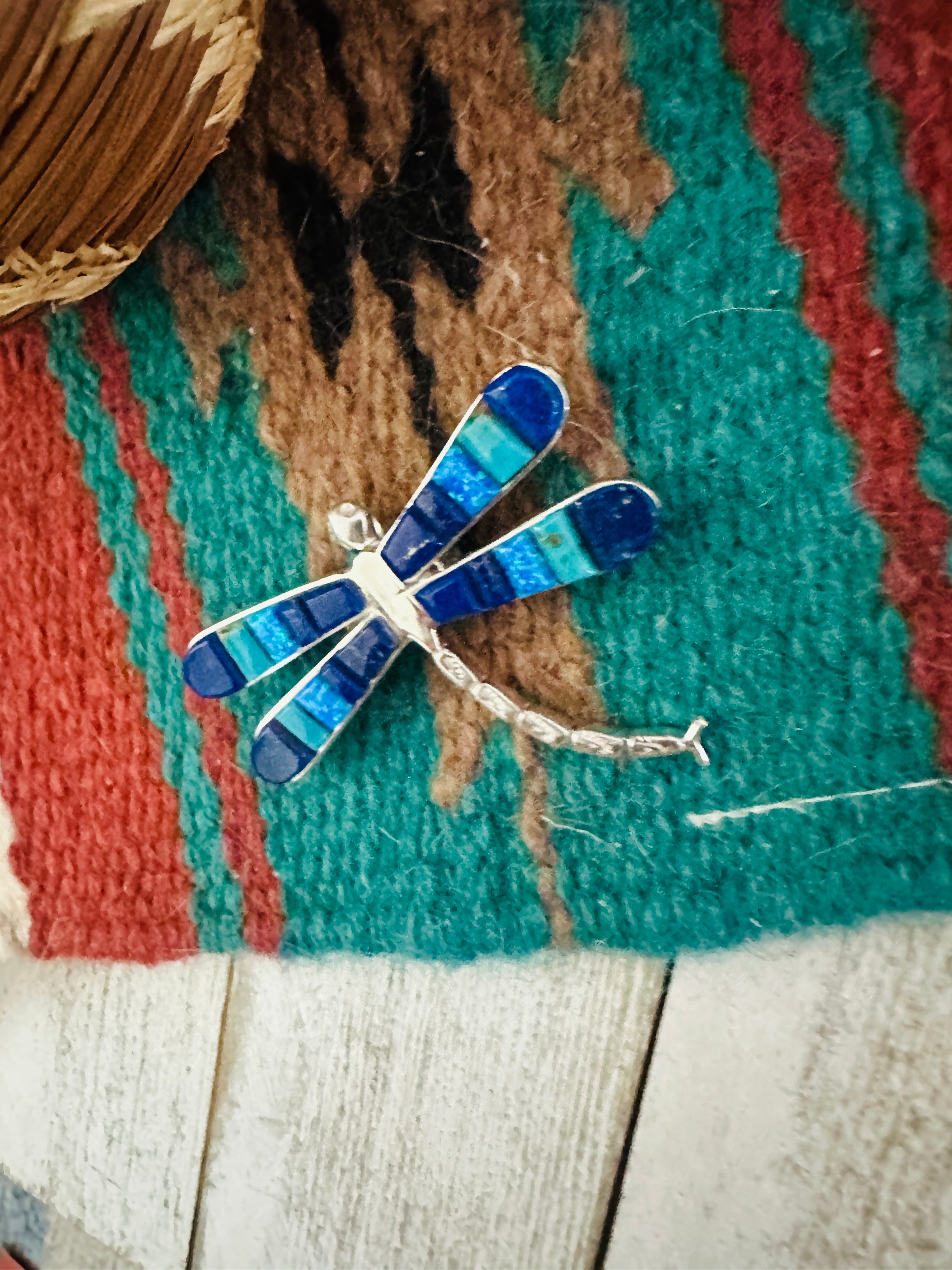 Navajo Sterling Silver and Multi Stone Inlay Dragonfly Brooch