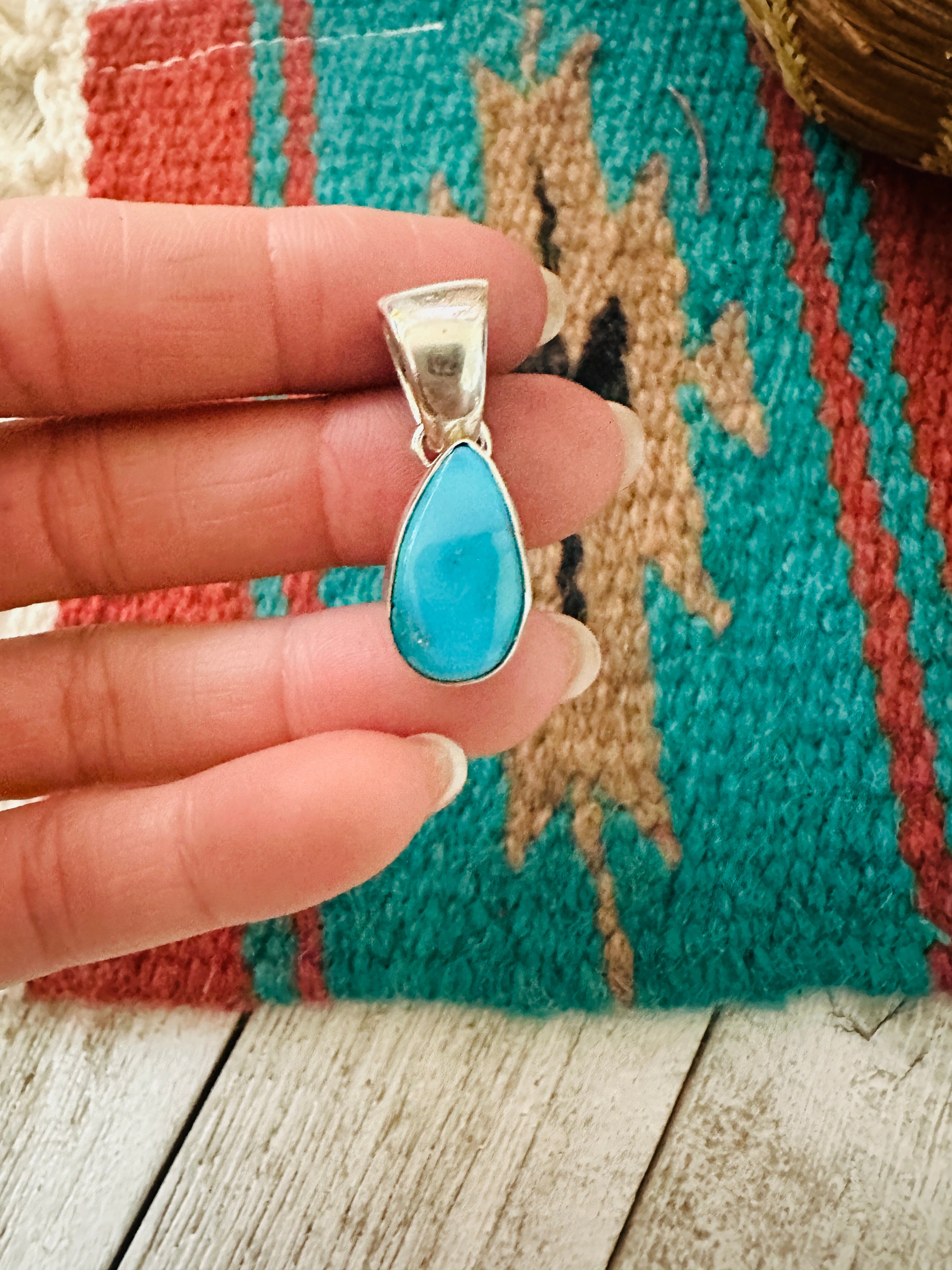 Navajo Turquoise & Sterling Silver Teardrop Pendant