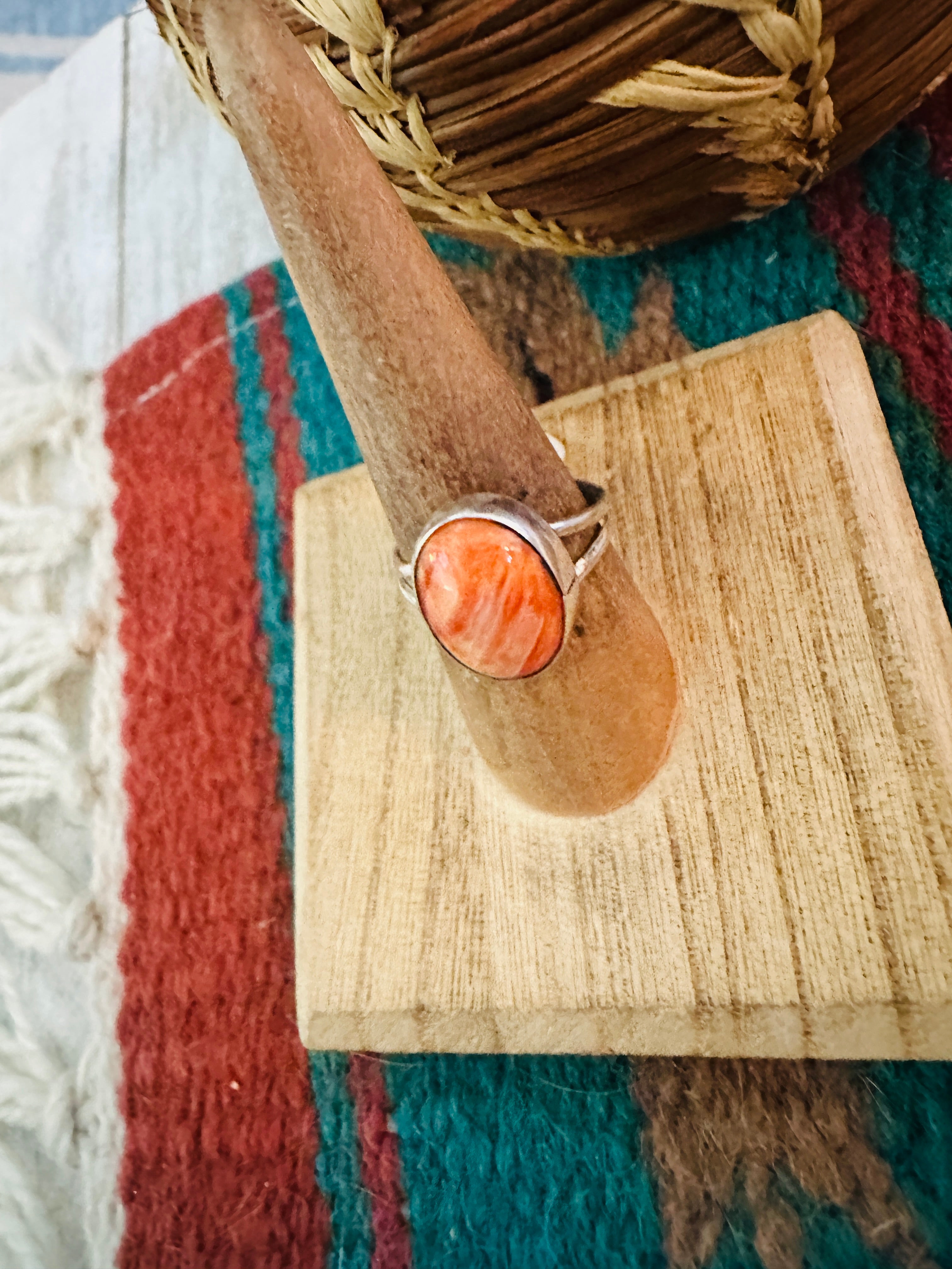 Navajo Sterling Silver & Orange Spiny Ring