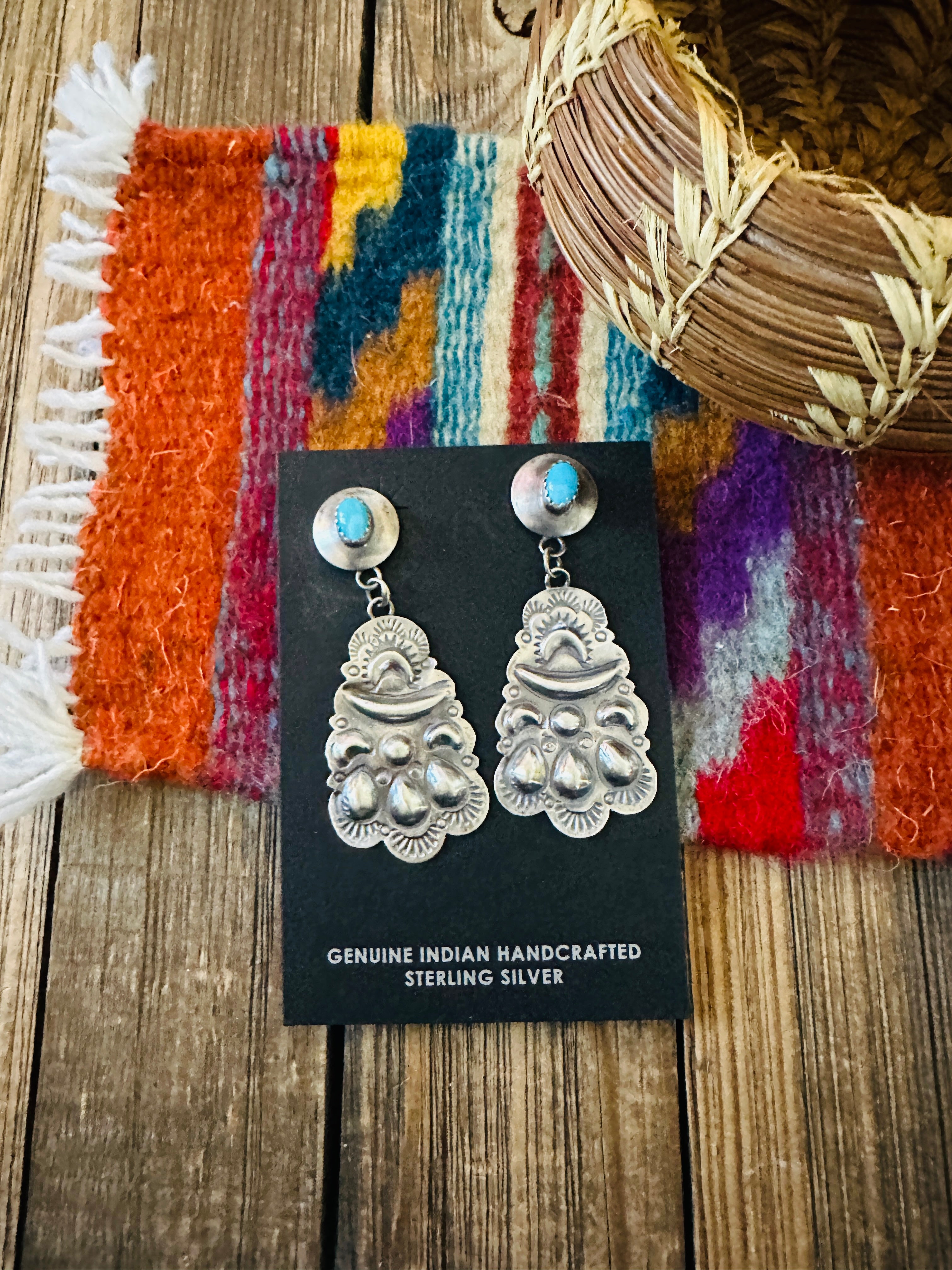 Handcrafted Turquoise & Sterling Silver Concho Dangle Earrings