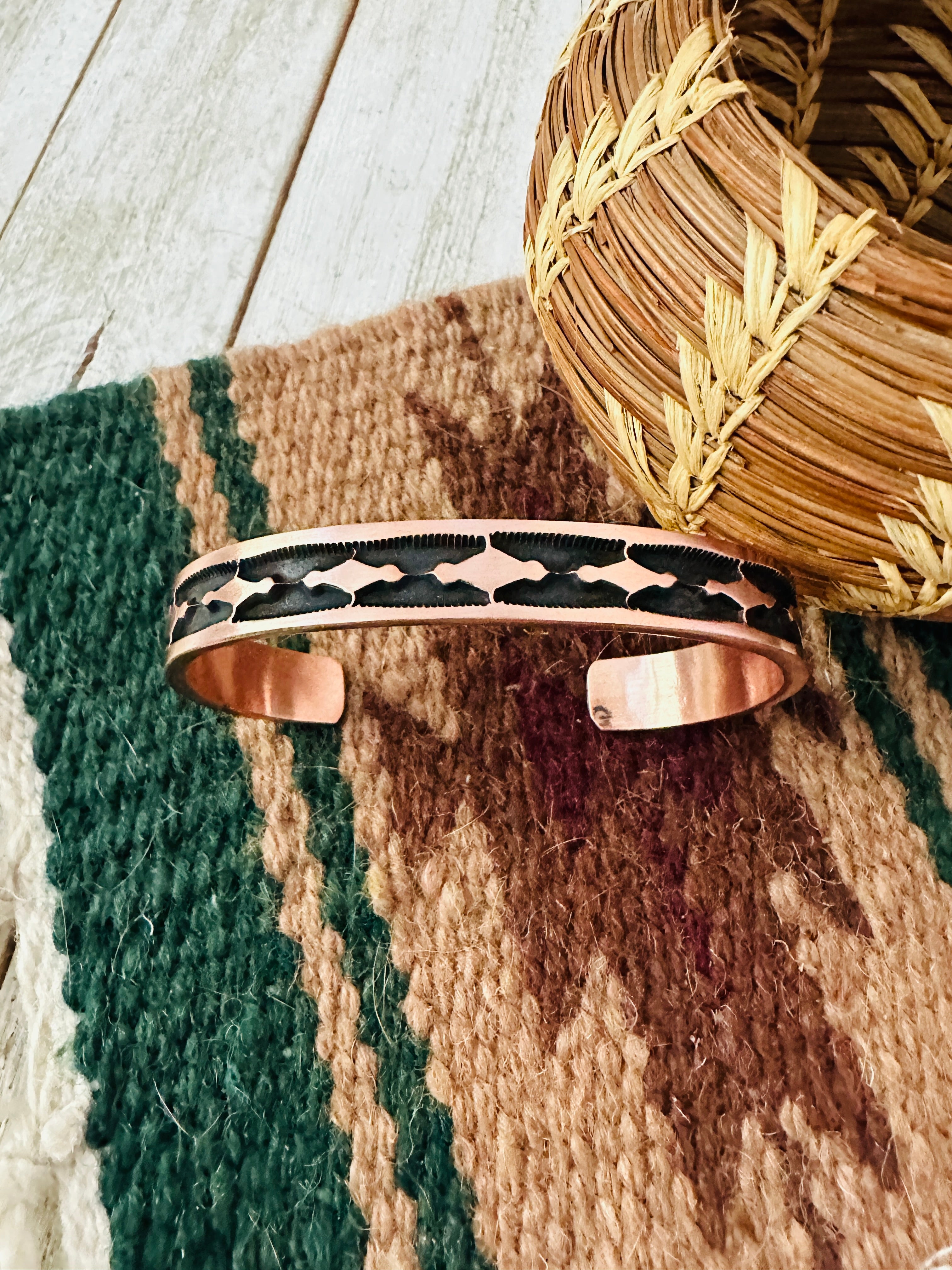 Navajo Hand Stamped Copper Cuff Bracelet