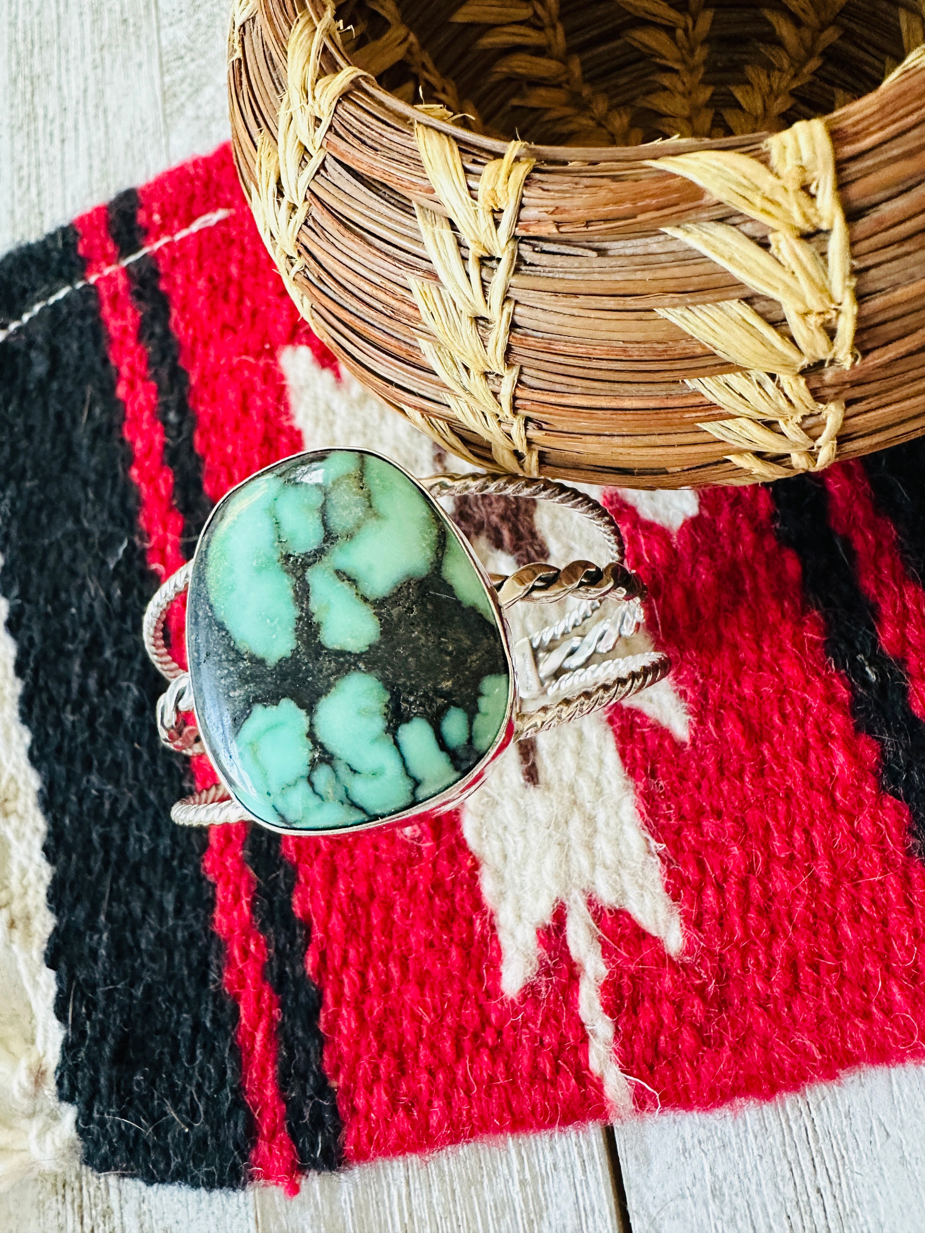 Navajo New Lander Turquoise & Sterling Silver Cuff Bracelet