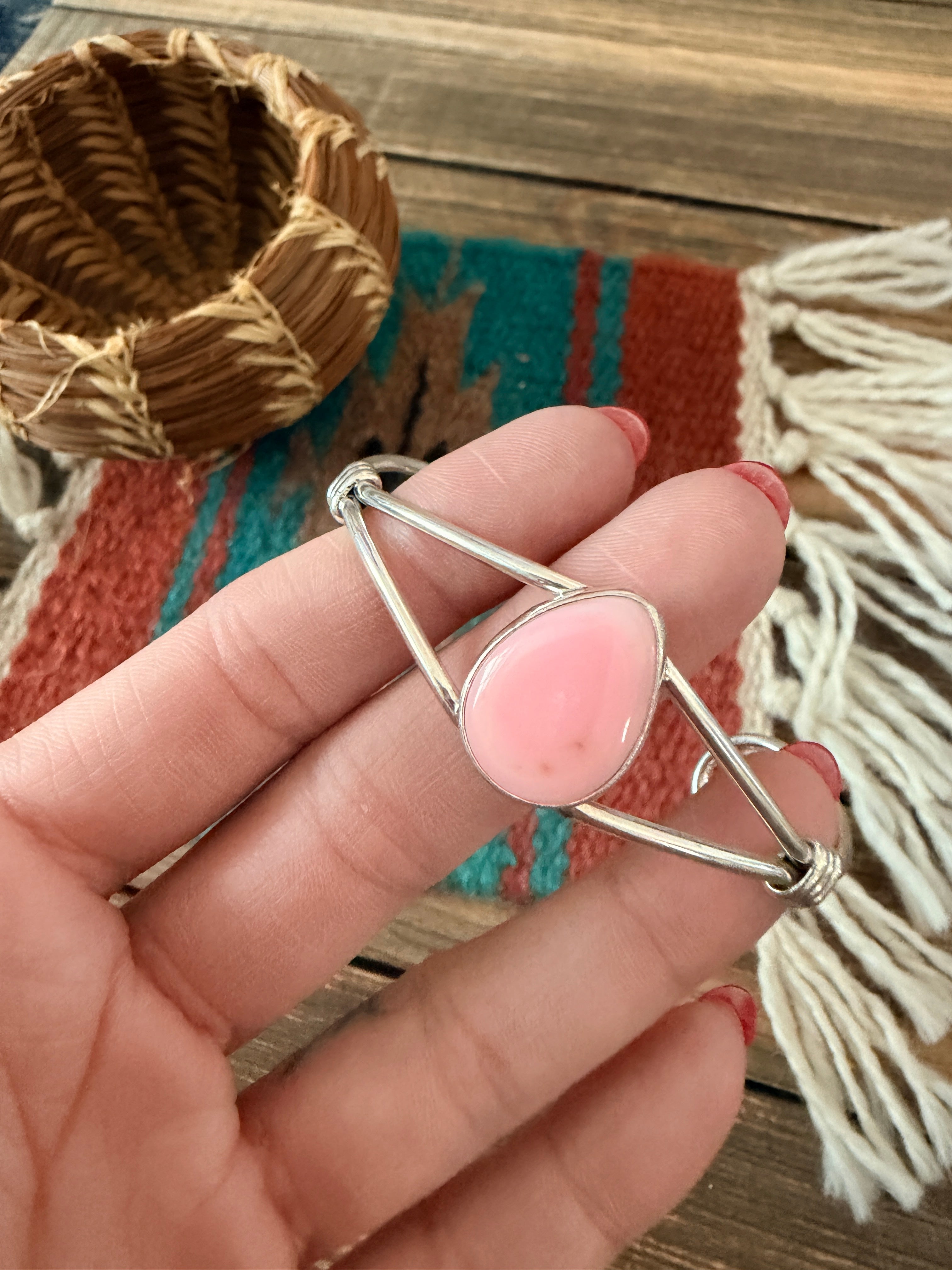 Handcrafted Queen Pink Conch & Sterling Silver Cuff Bracelet