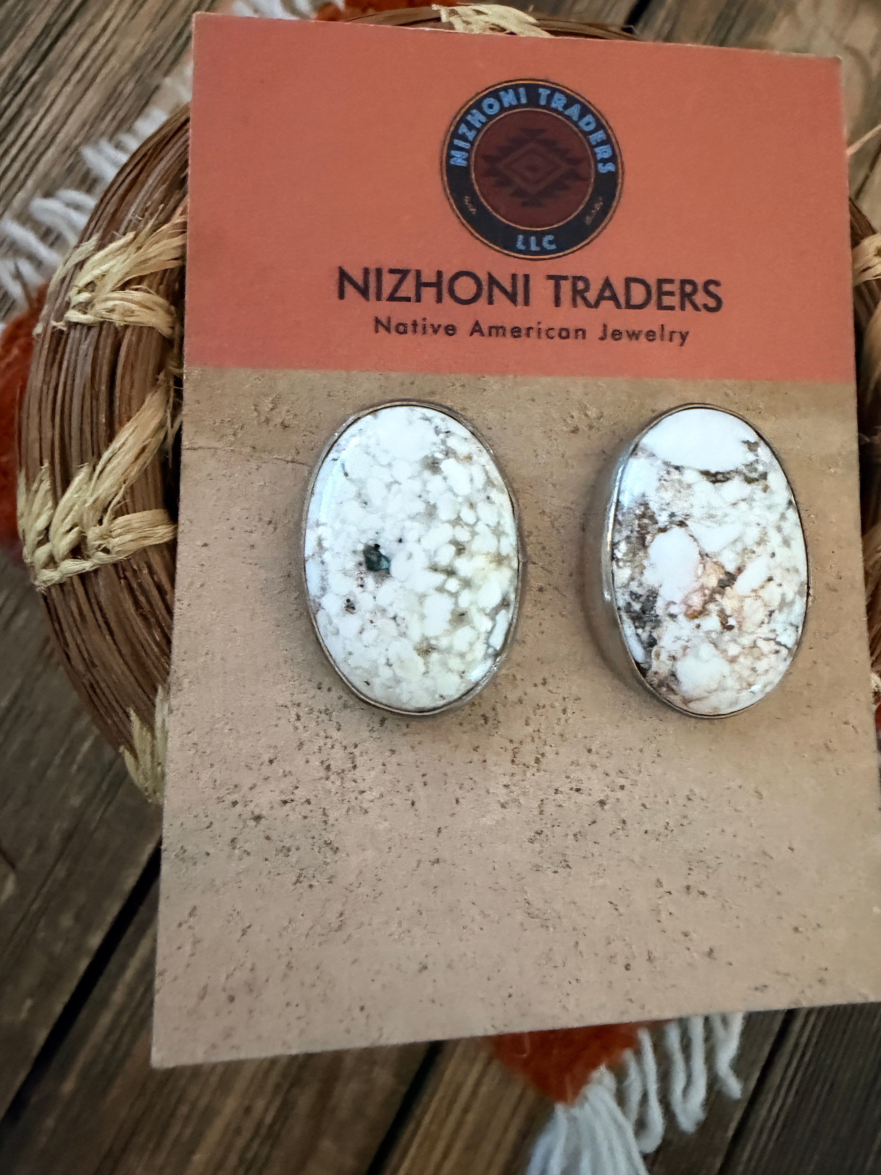 Handcrafted White Buffalo & Sterling Silver Post Earrings