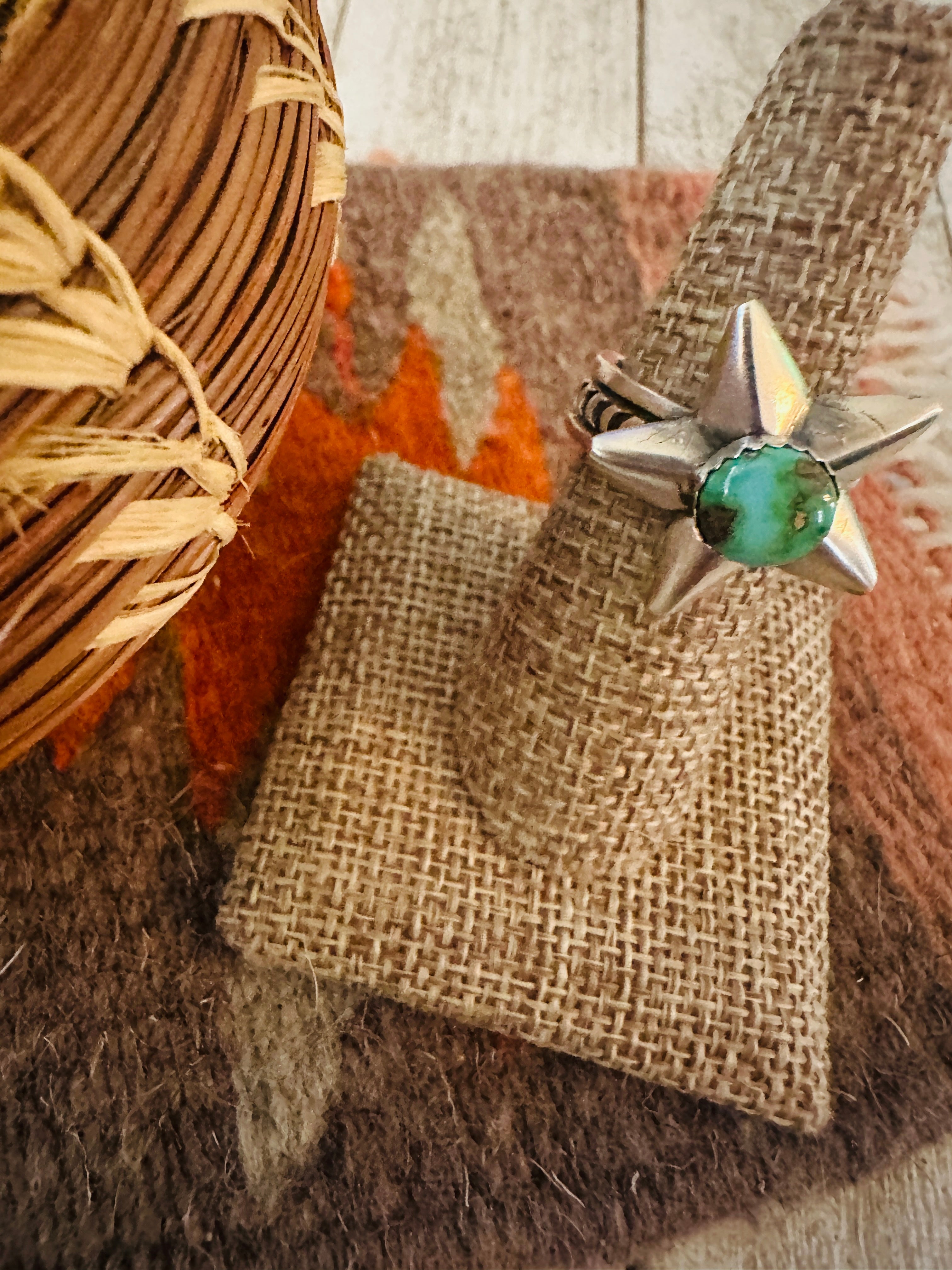 Handcrafted Sterling Silver & Turquoise Adjustable Star Ring