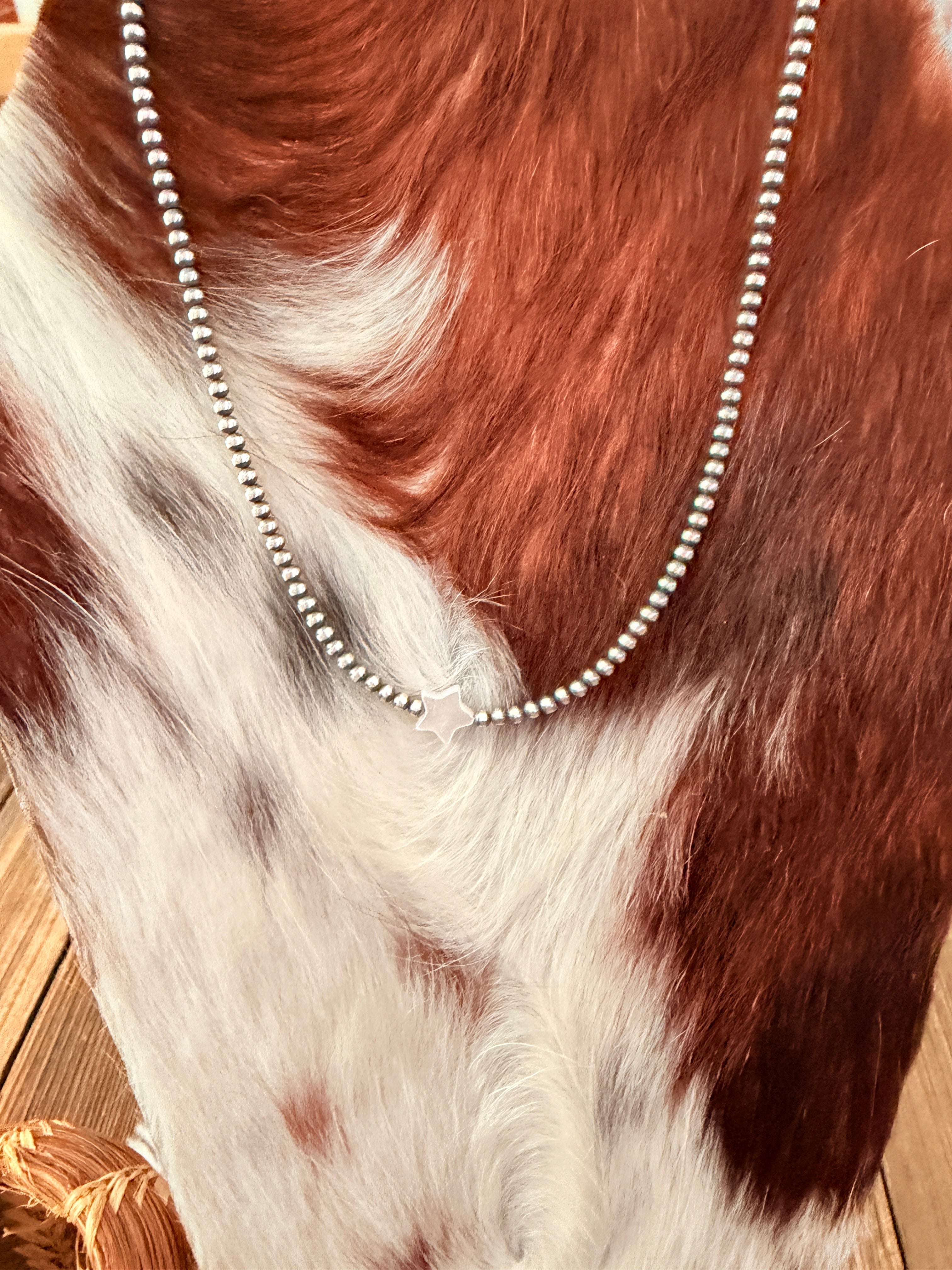 Handcrafted Mother of Pearl and Sterling Silver Pearl Star Beaded Necklace
