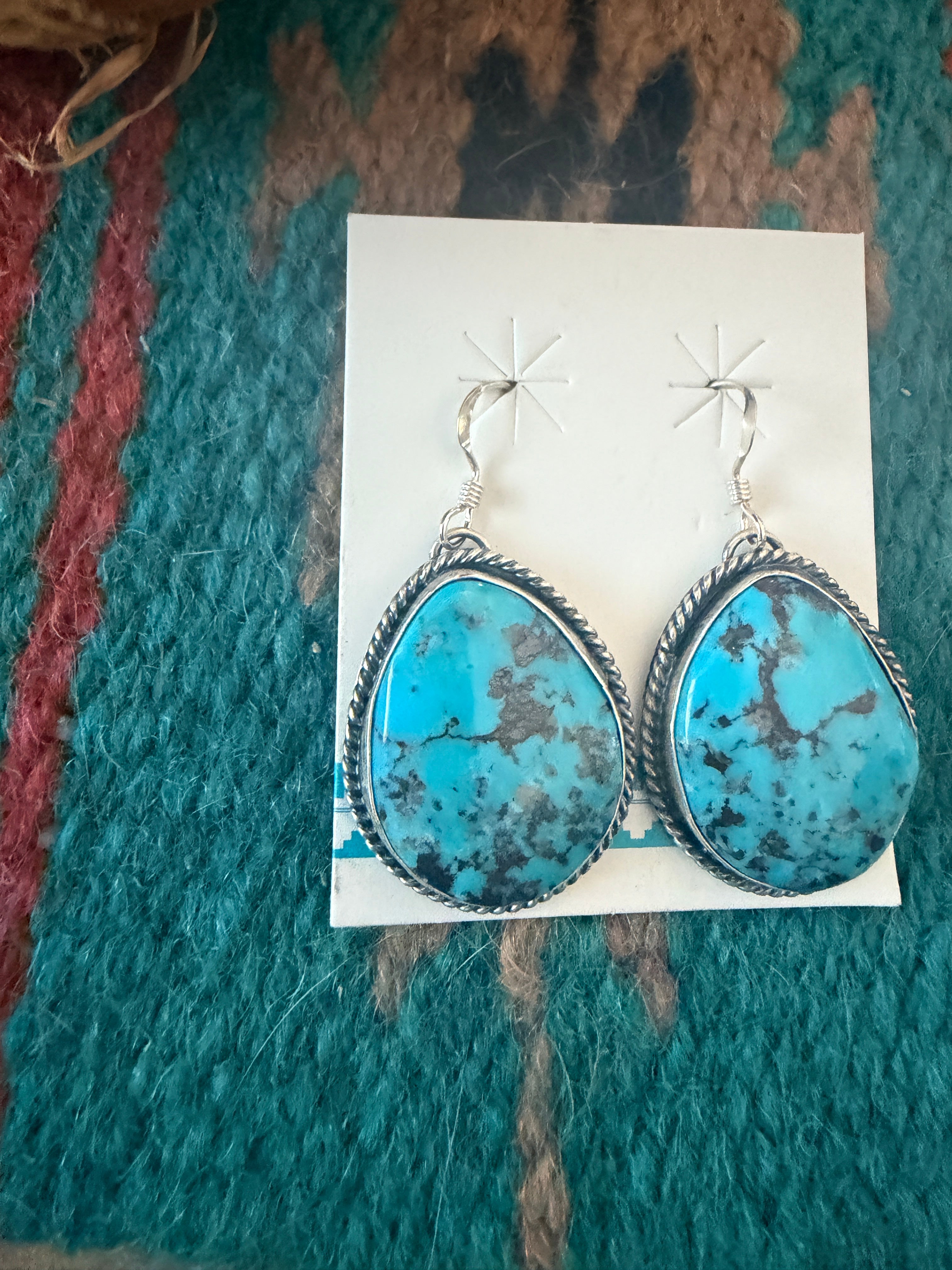 Handcrafted Kingman Turquoise & Sterling Silver Dangle Earrings