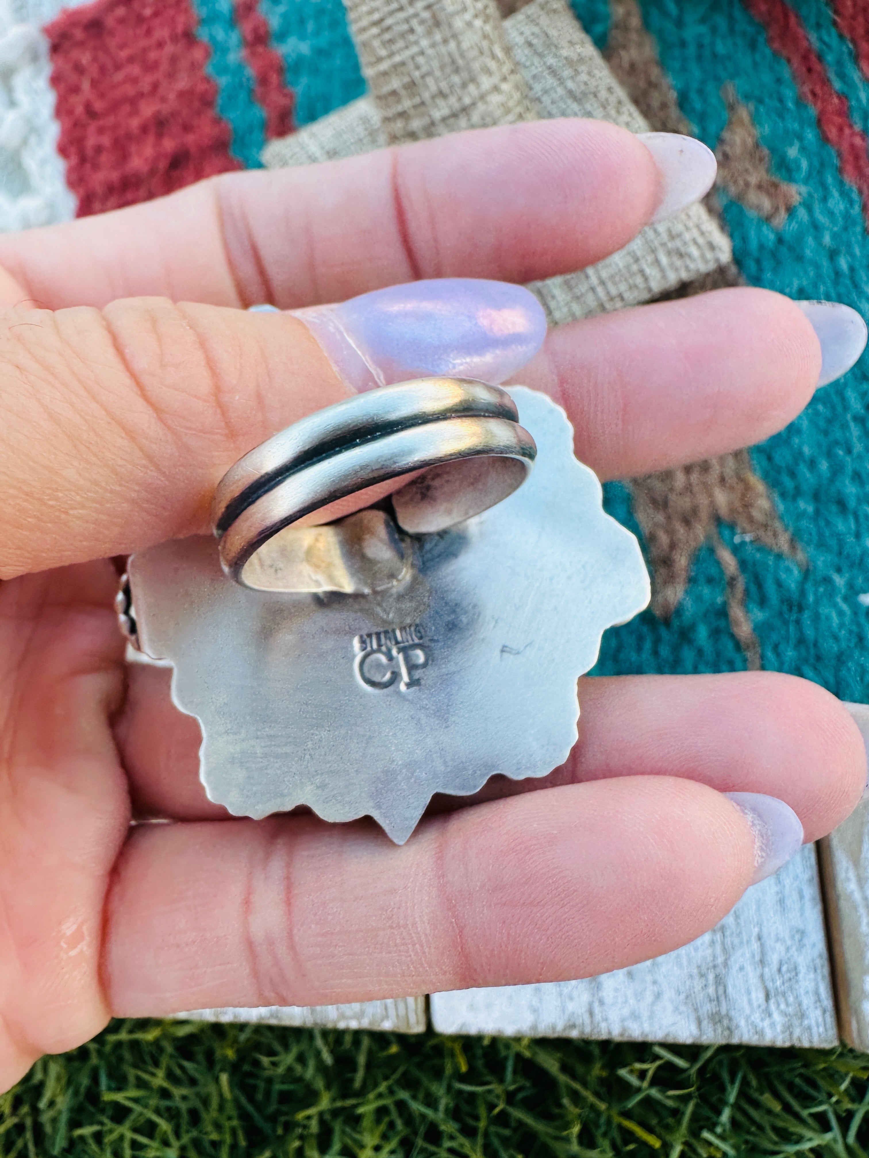 Hand Crafted Turquoise & Sterling Silver Adjustable Ring