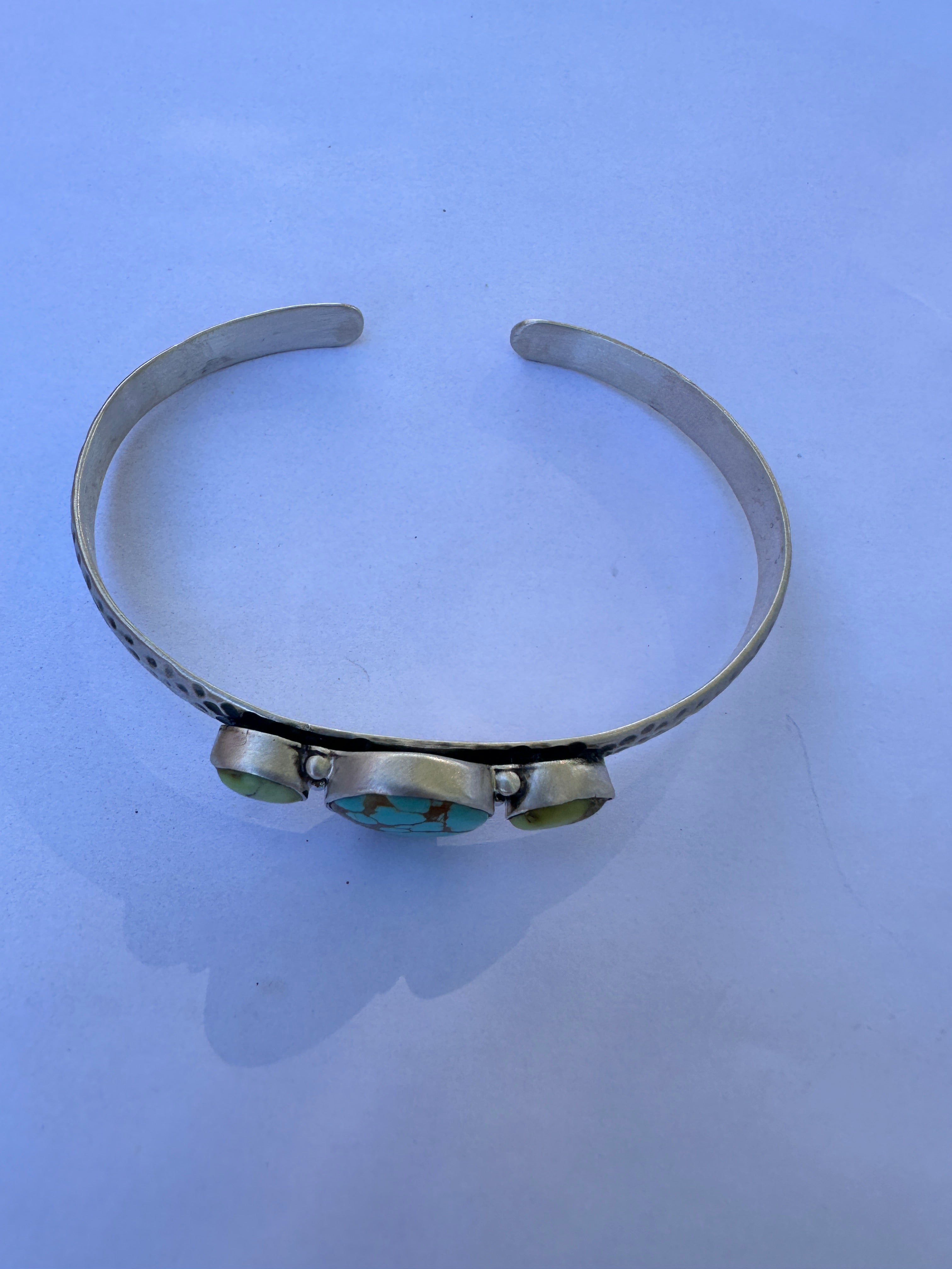 Handmade Sterling Silver, Palomino Turquoise, Number 8 Turquiose Adjustable 3 Stone Cuff Bracelet