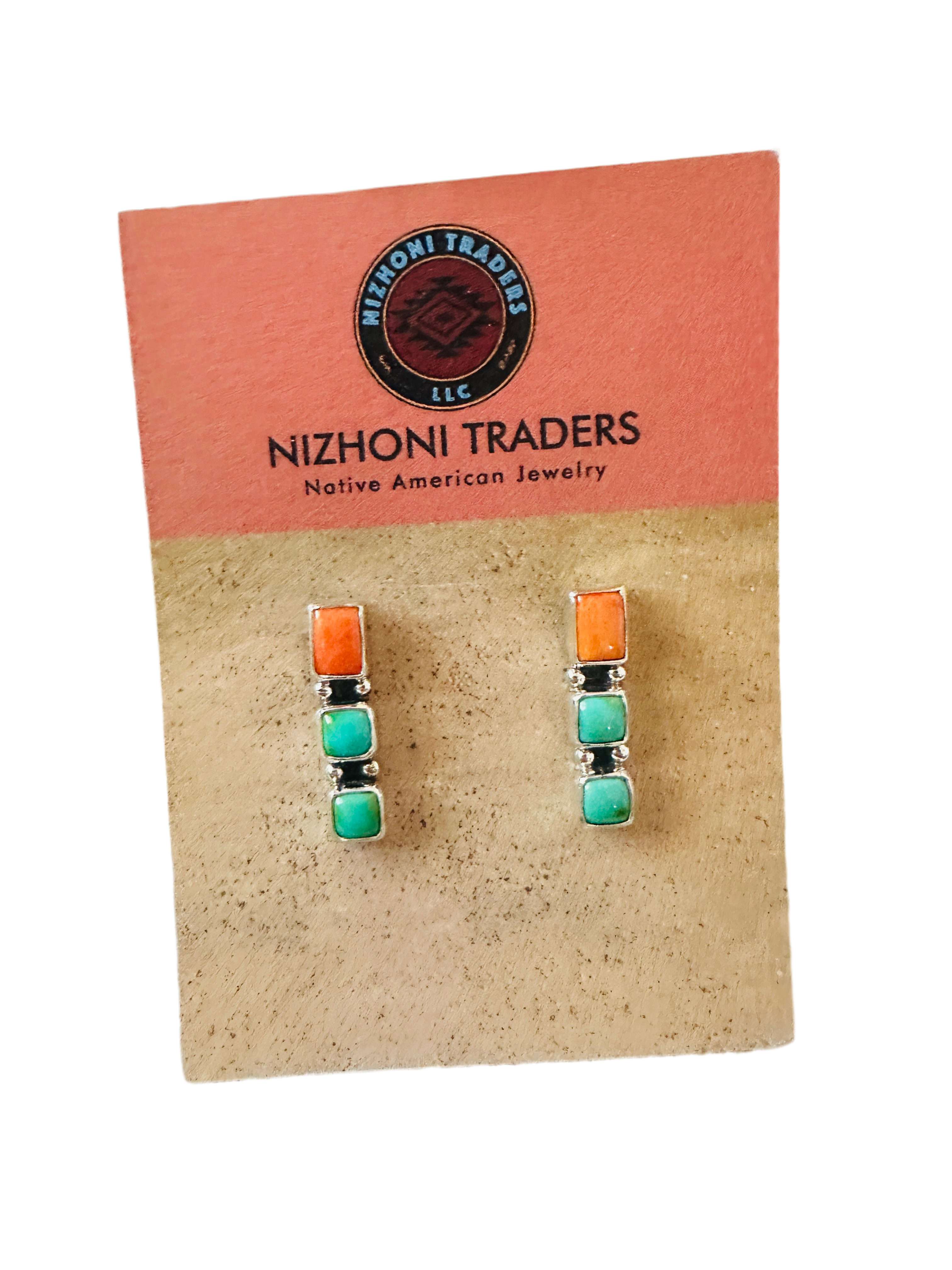 Handcrafted Sterling Silver, Spiny Oyster & Turquoise Post Earrings