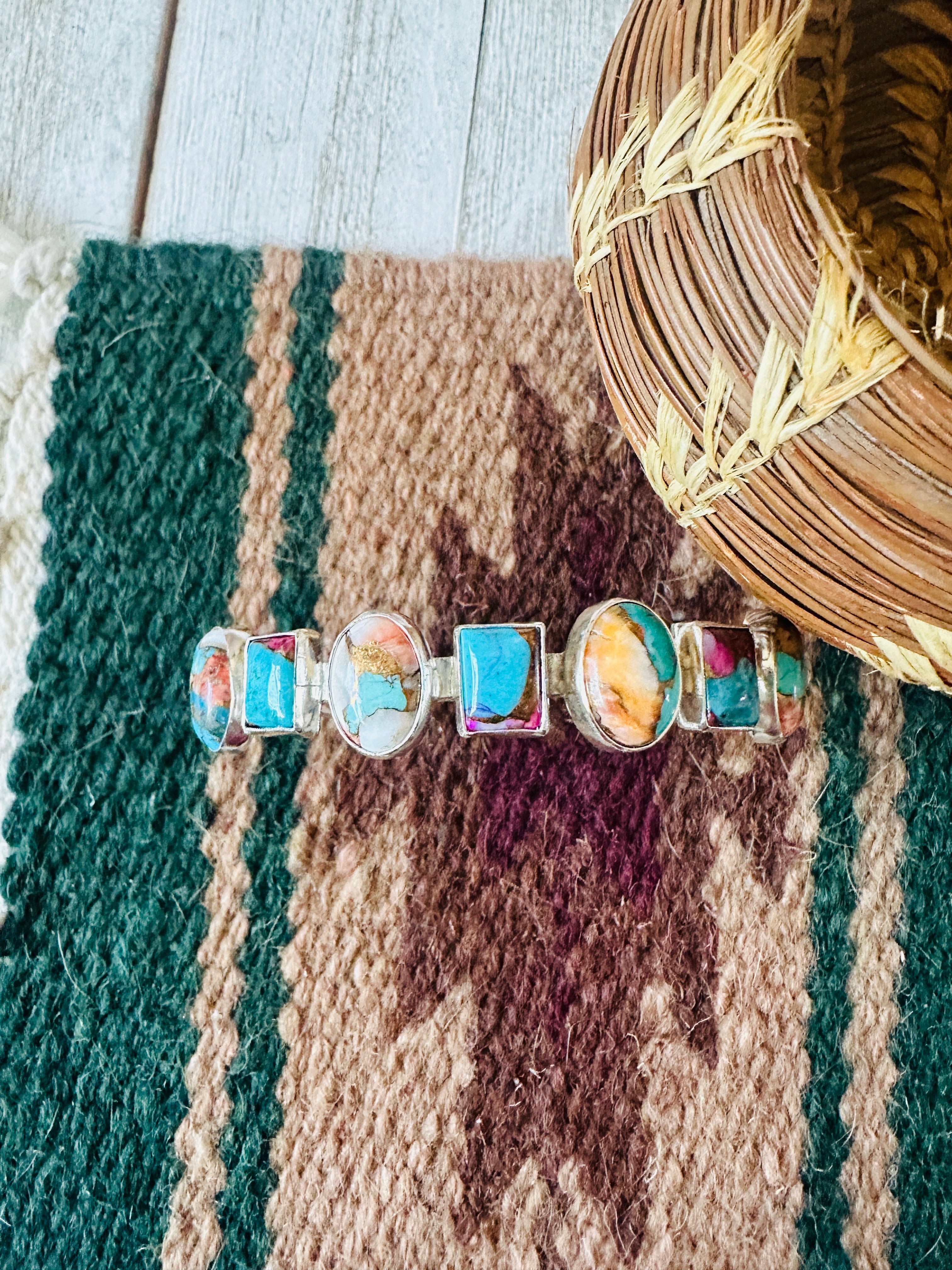 Navajo Multi Stone & Sterling Silver Cuff Bracelet