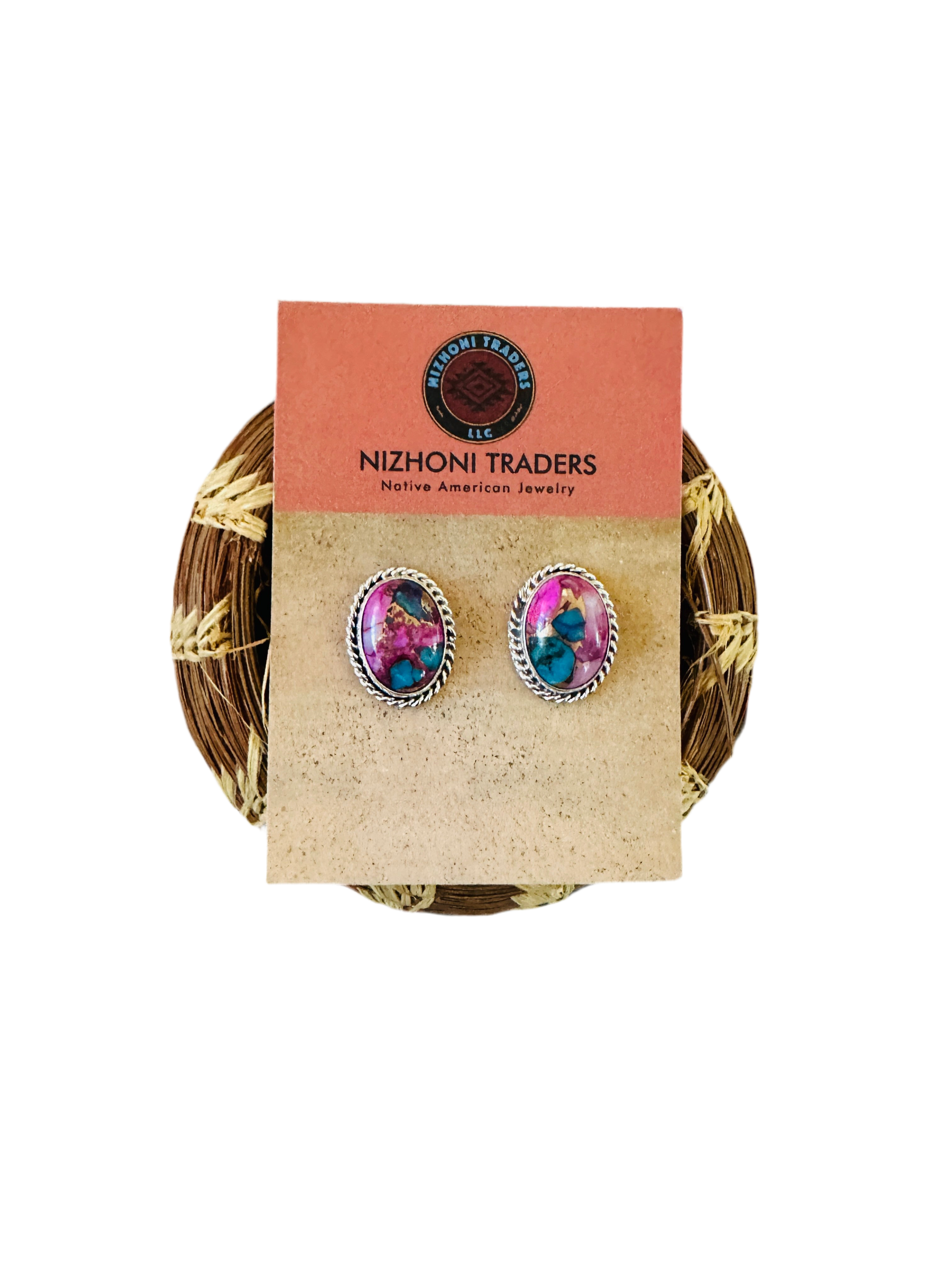 Handcrafted  Pink Dream Mojave and Sterling Silver Post Earrings