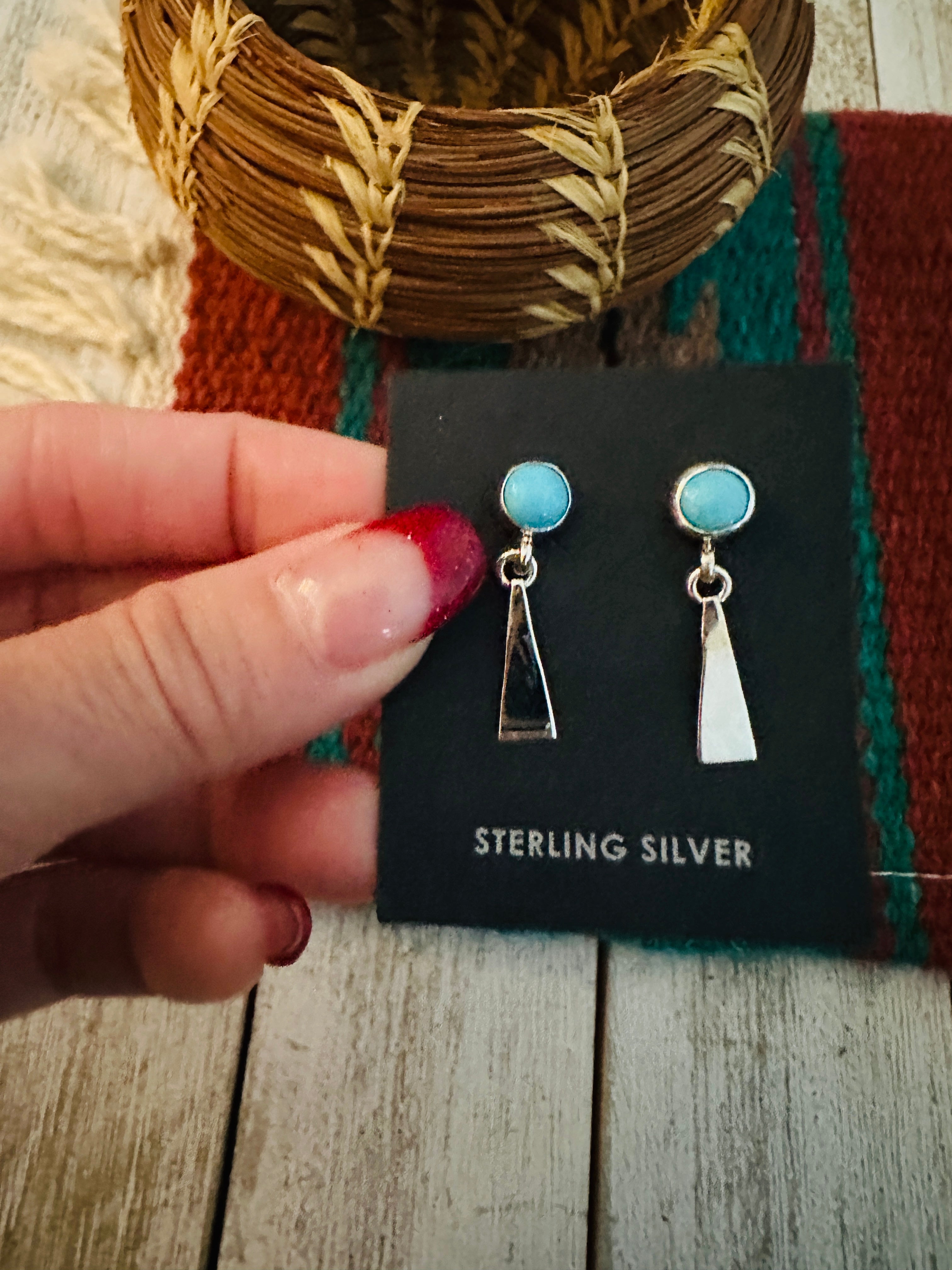 Navajo Turquoise & Sterling Silver Triangle Dangle Earrings