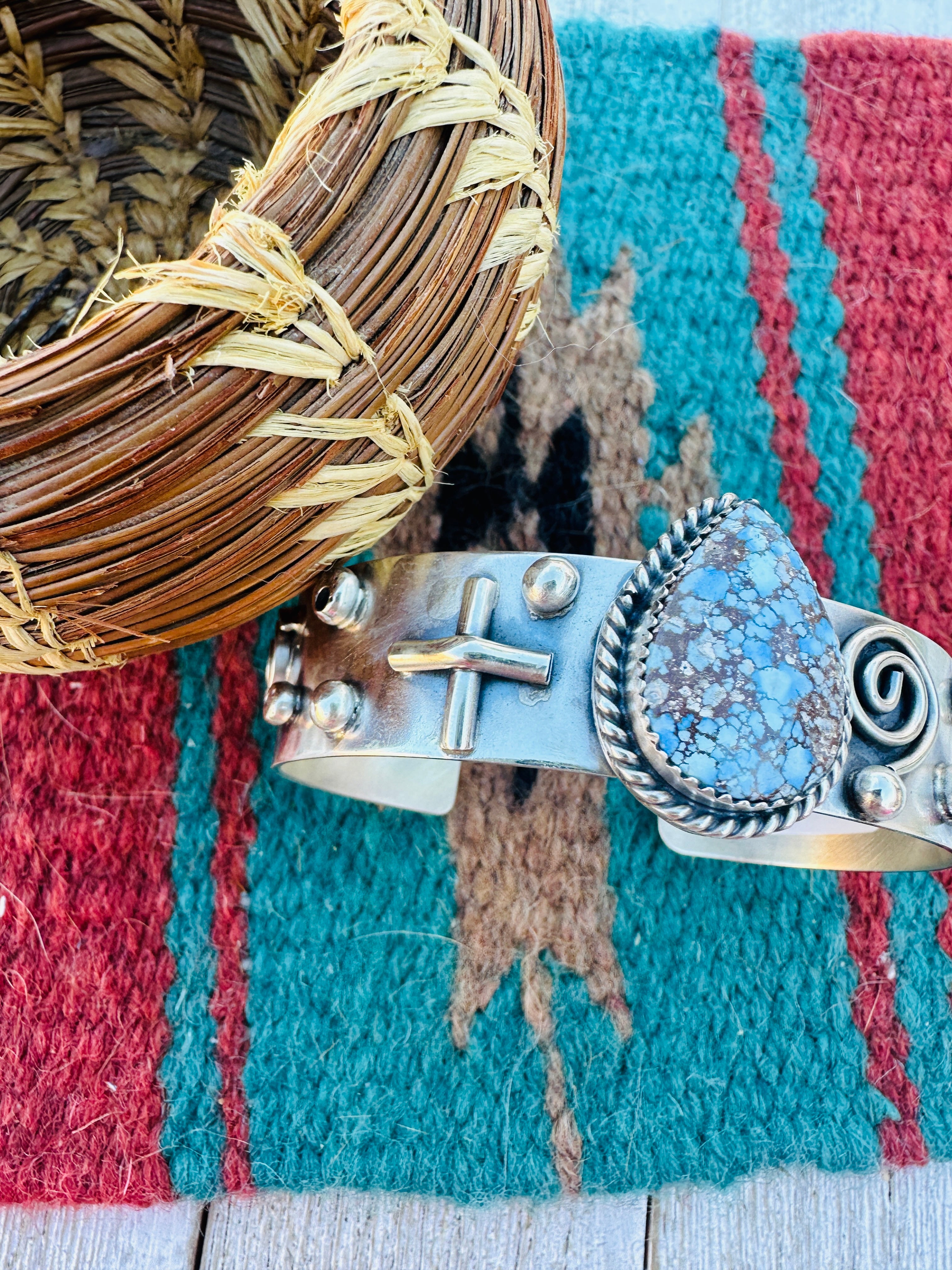 Handcrafted Sterling Silver & Golden Hills Turquoise Cuff Bracelet by Delbert Santos