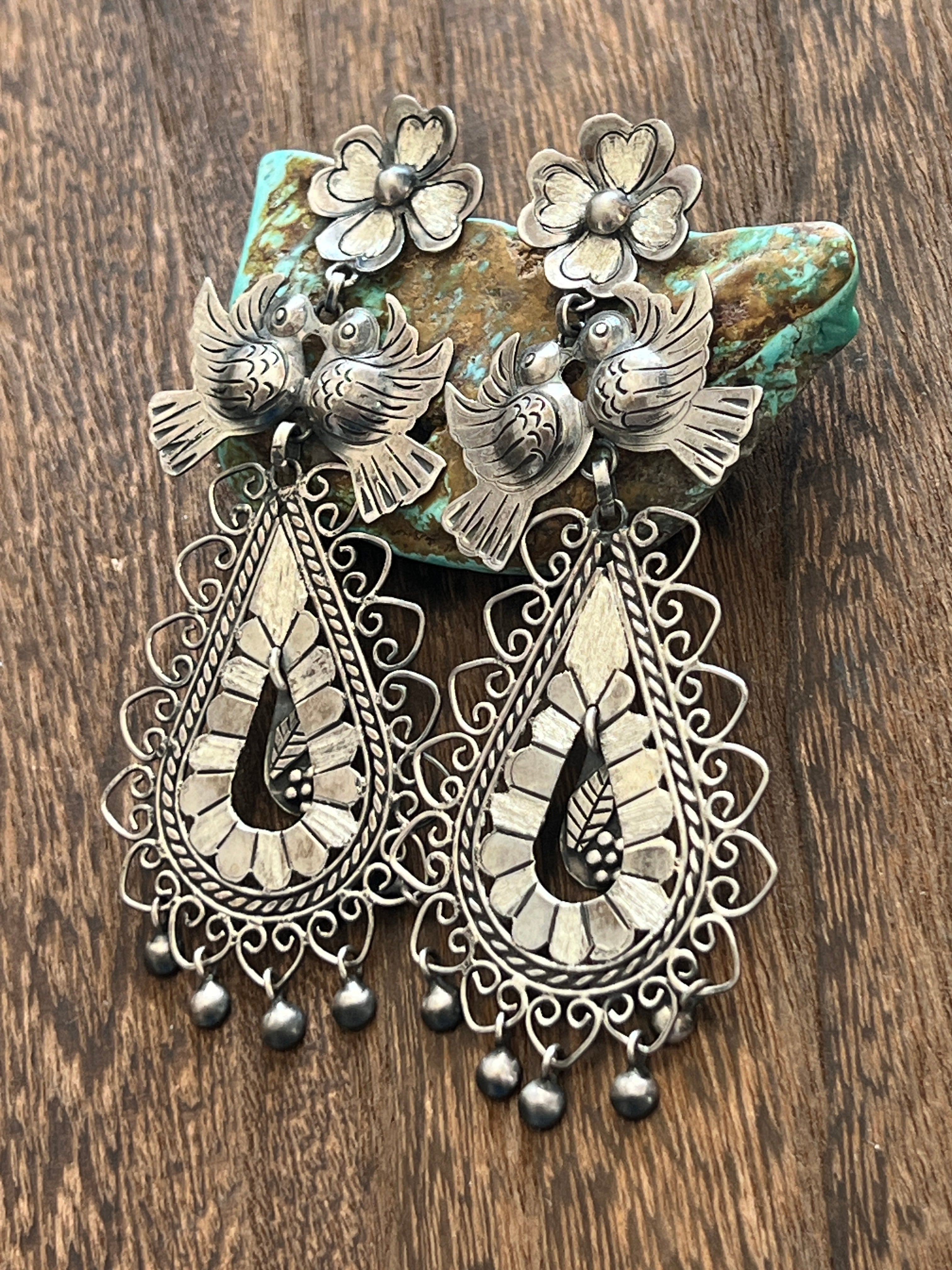 Federico Jimenez Sterling Silver Mexican Wedding Style Earrings, Paloma