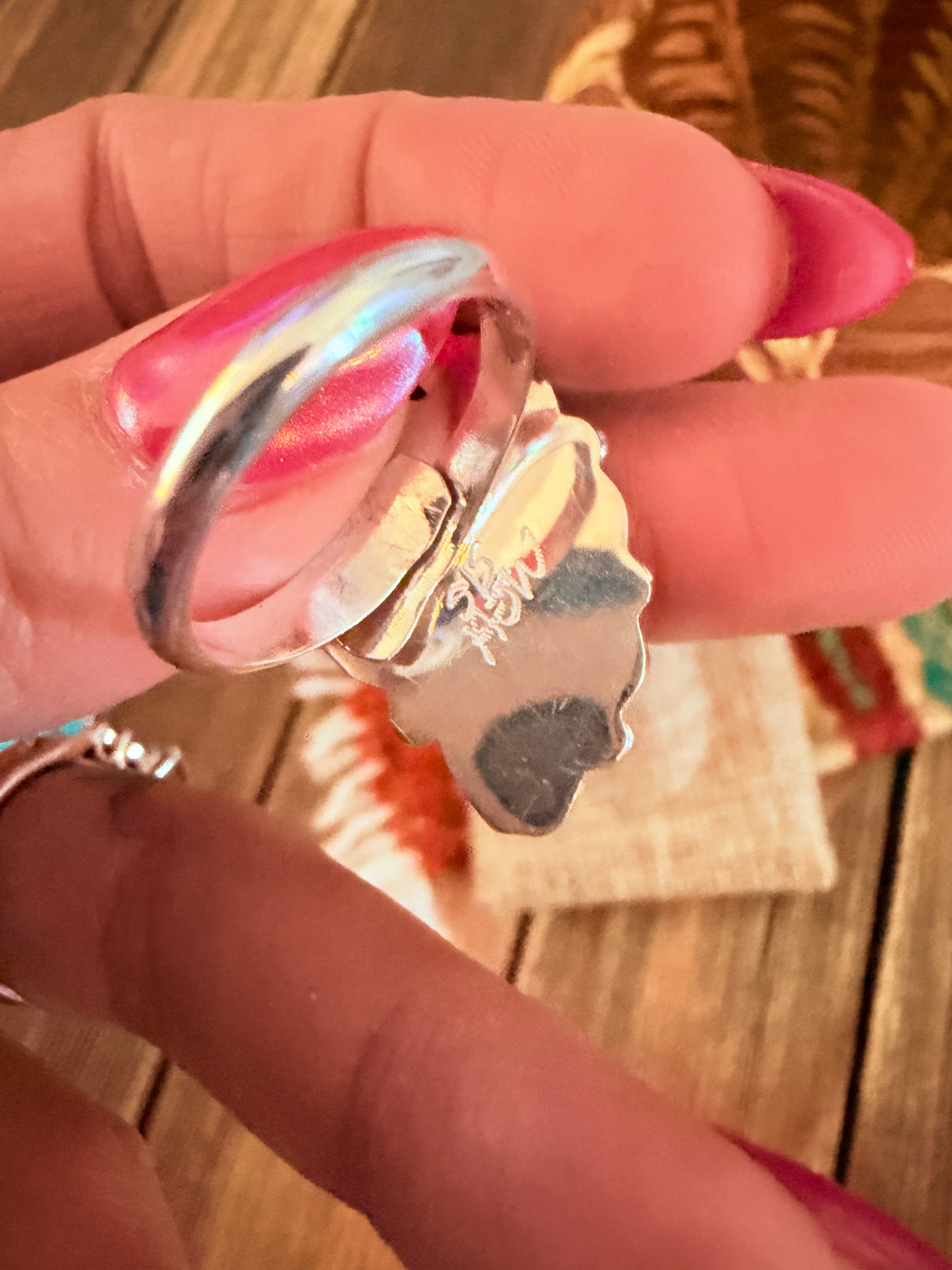 Handcrafted Turquoise & Sterling Silver Adjustable Cluster Ring