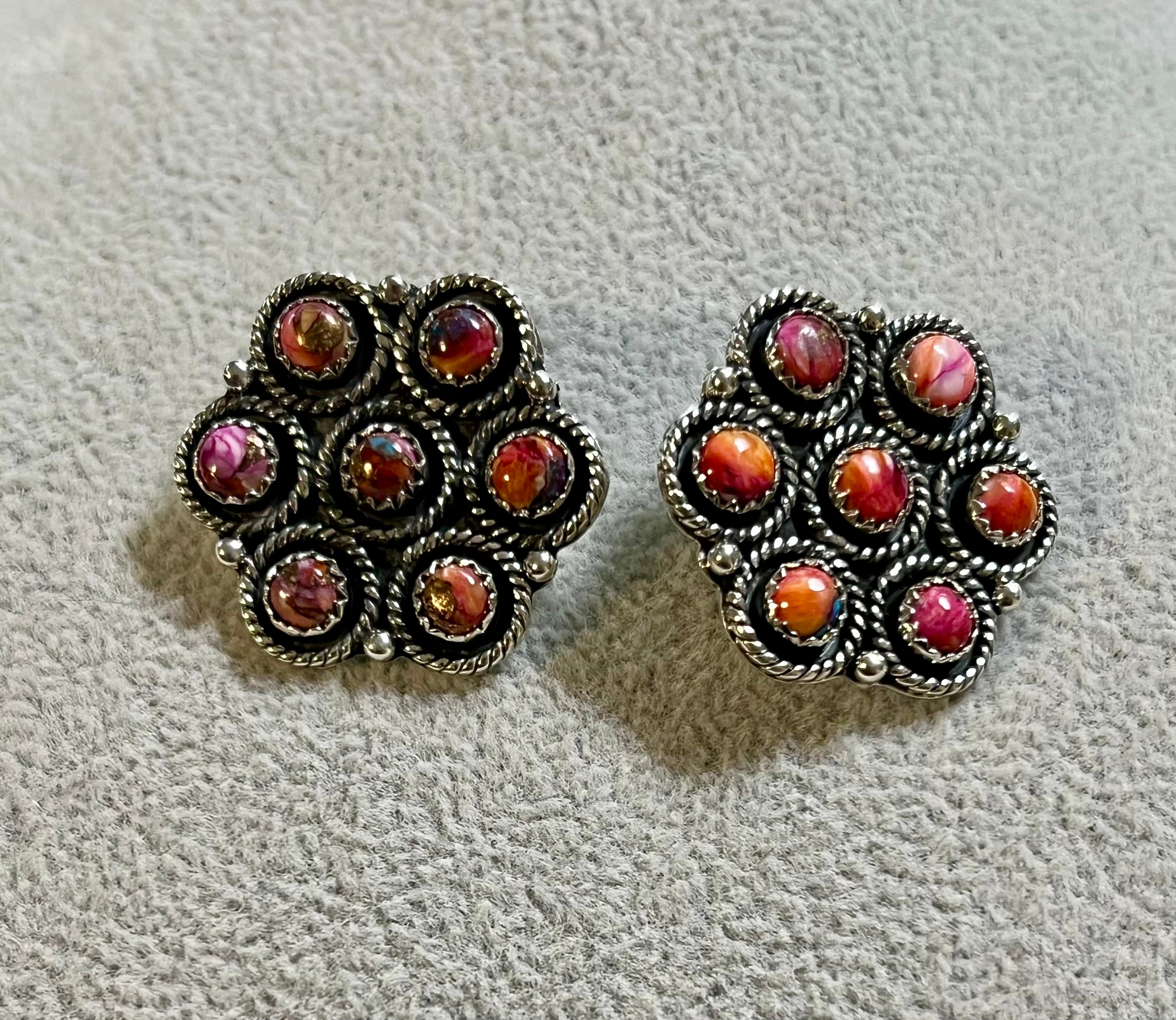 Handmade Pink Dream Mojave Post Sterling Silver Earrings Signed Nizhoni A1