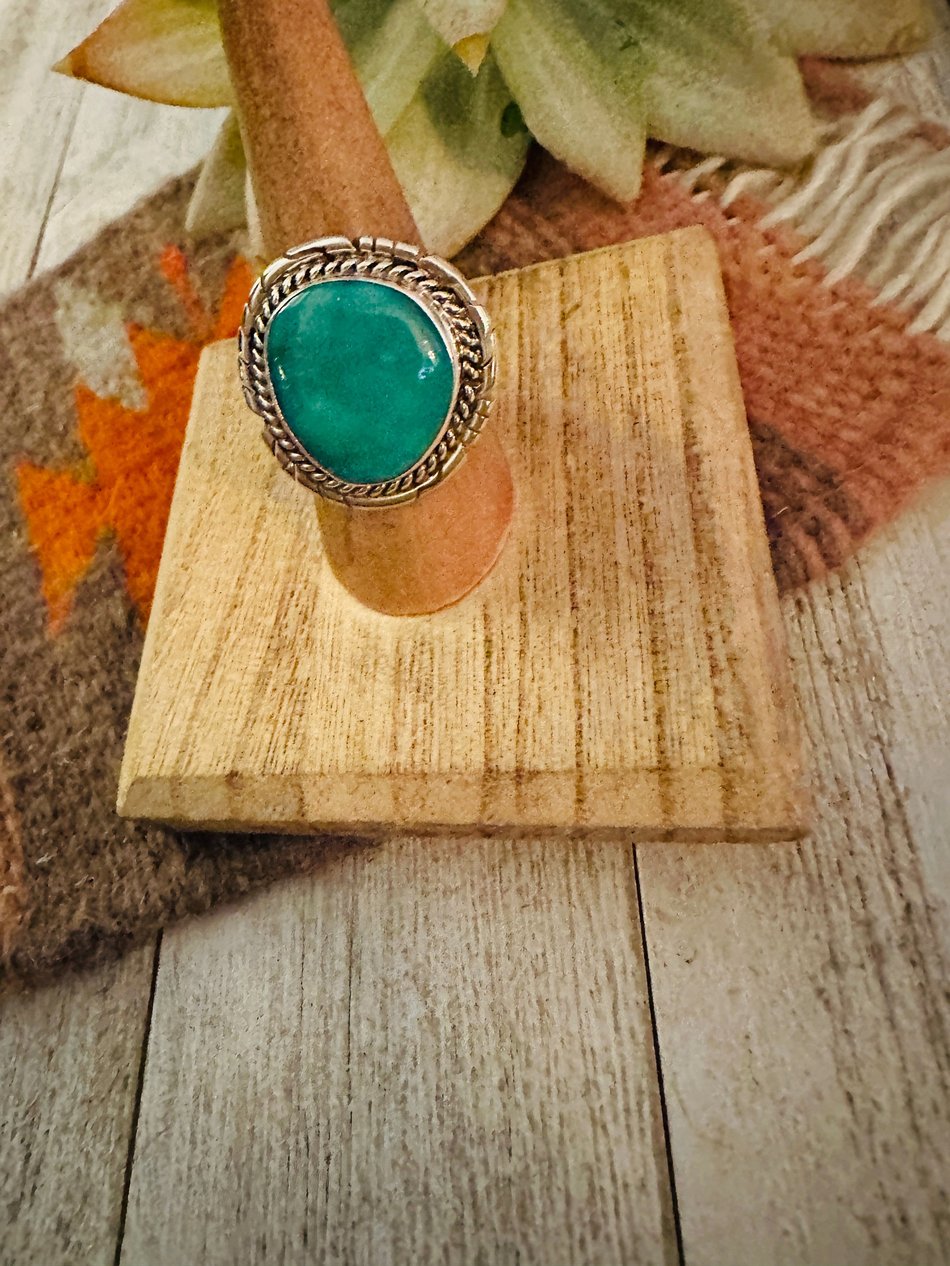 Navajo Kingman Turquoise & Sterling Silver Ring Size 8