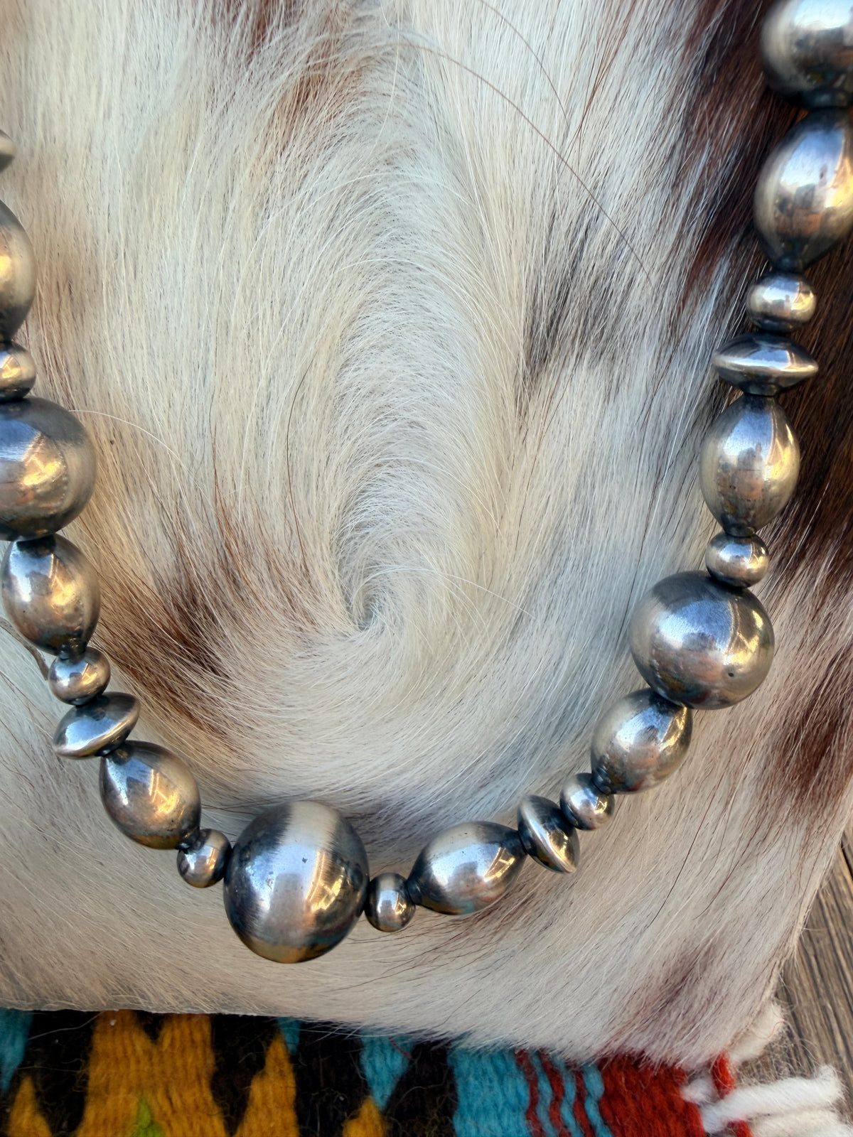 Handcrafted Old Pawn Sterling Silver Mixed Pearl Beaded Necklace 22”