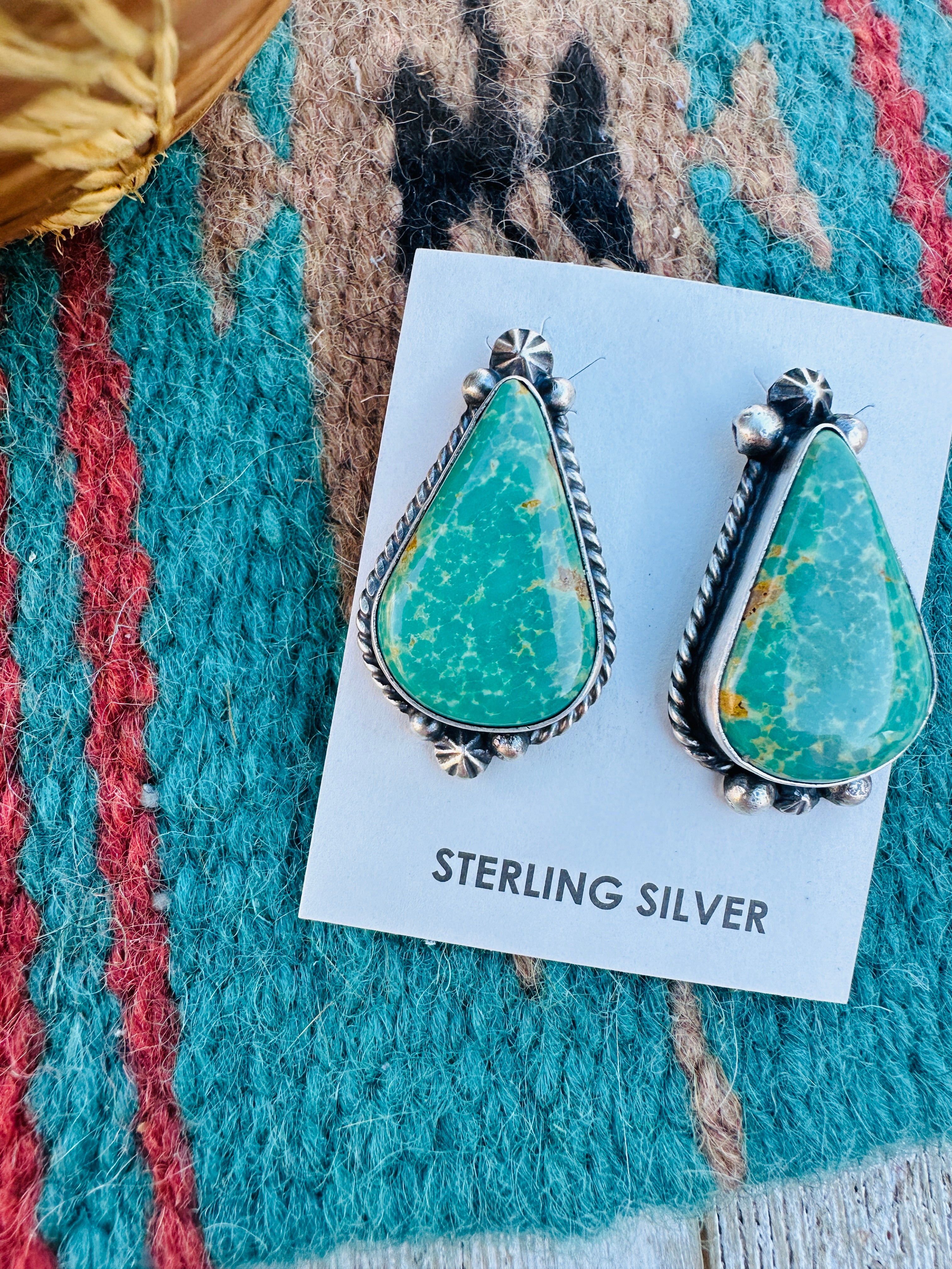 Handcrafted Kingman Turquoise & Sterling Silver Post Earrings