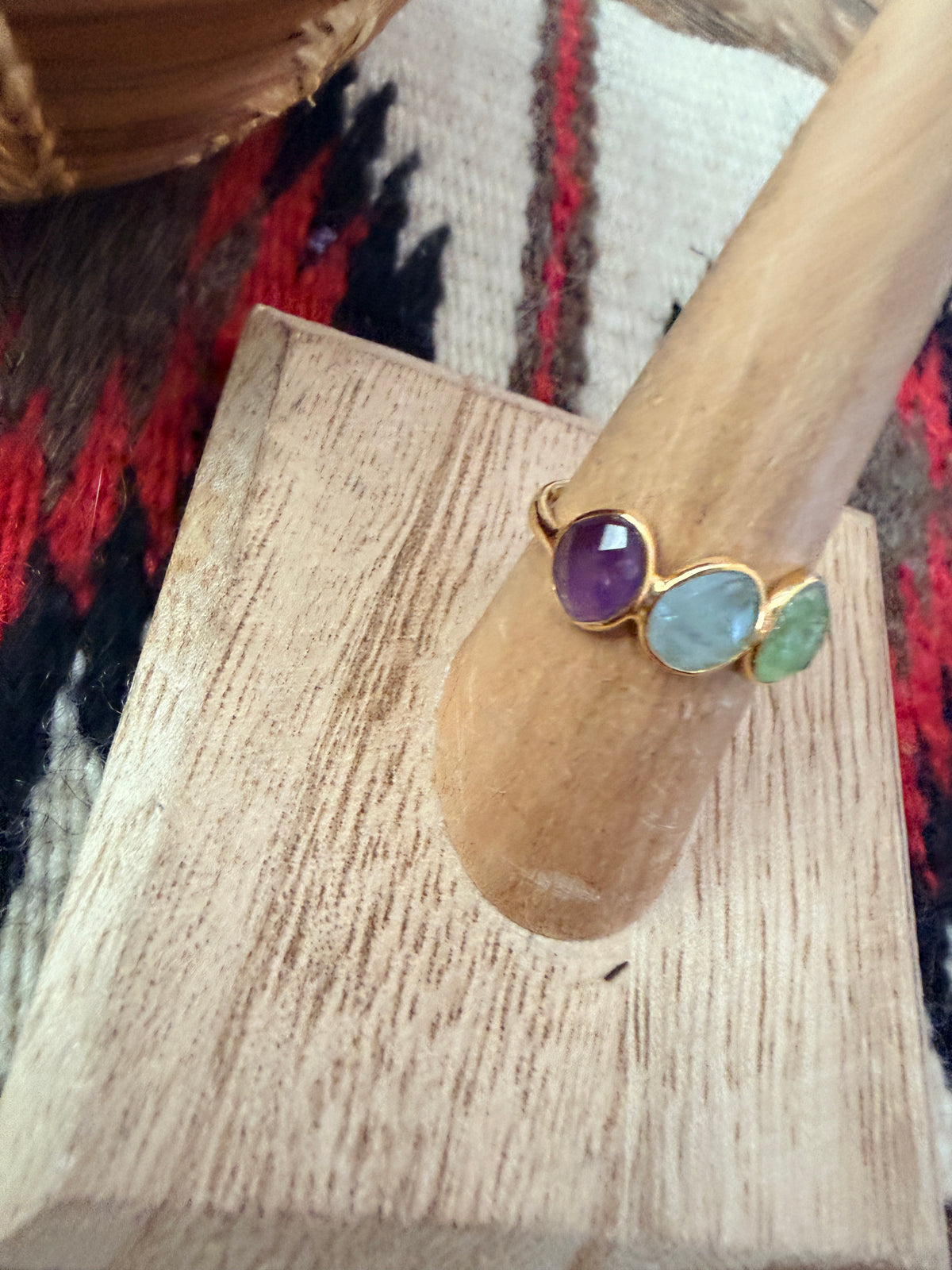 Handmade 18K Gold Vermeil Sterling Silver & Multi Stone Ring Size 7