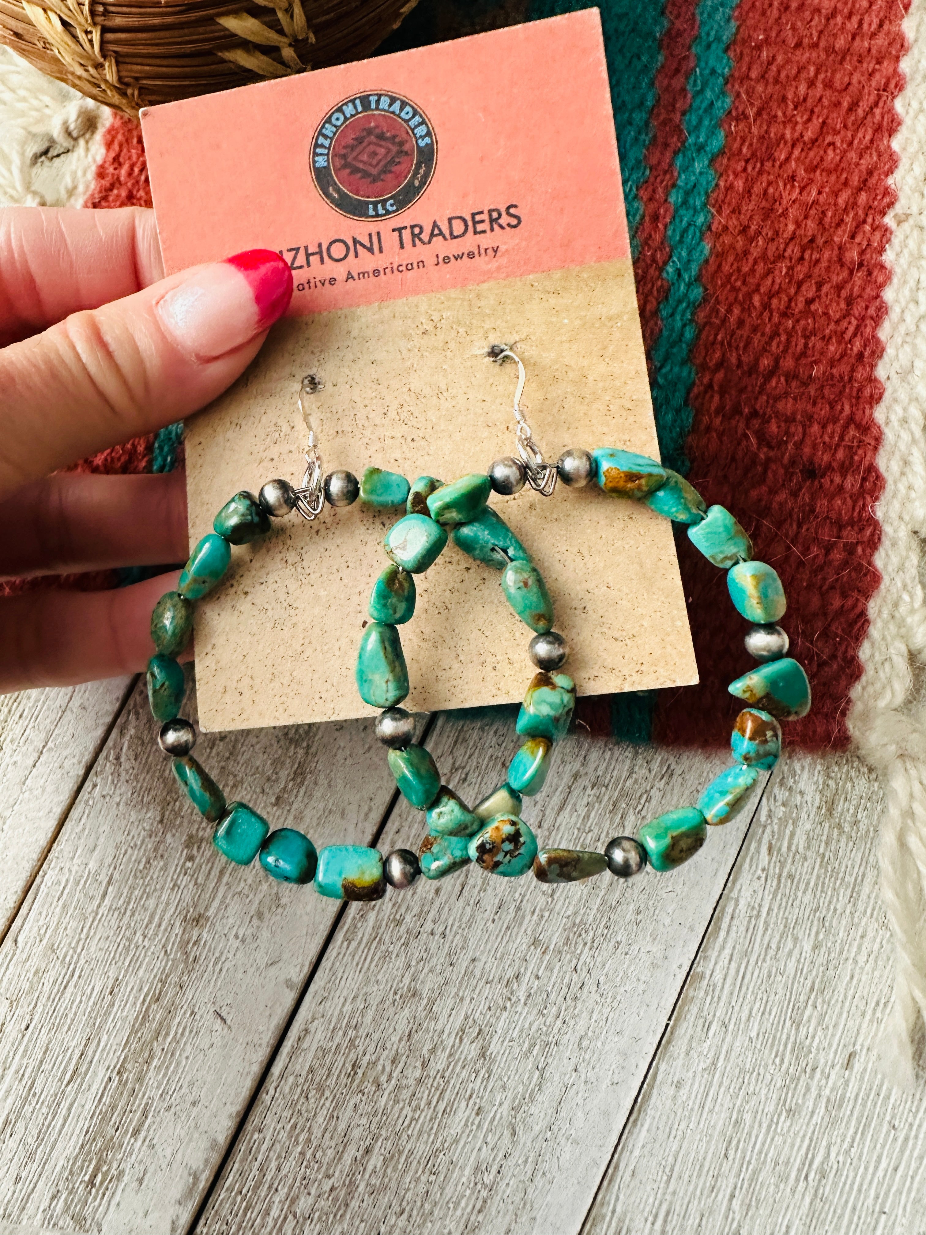 Handcrafted Turquoise & Sterling Silver Beaded Hoop Earrings