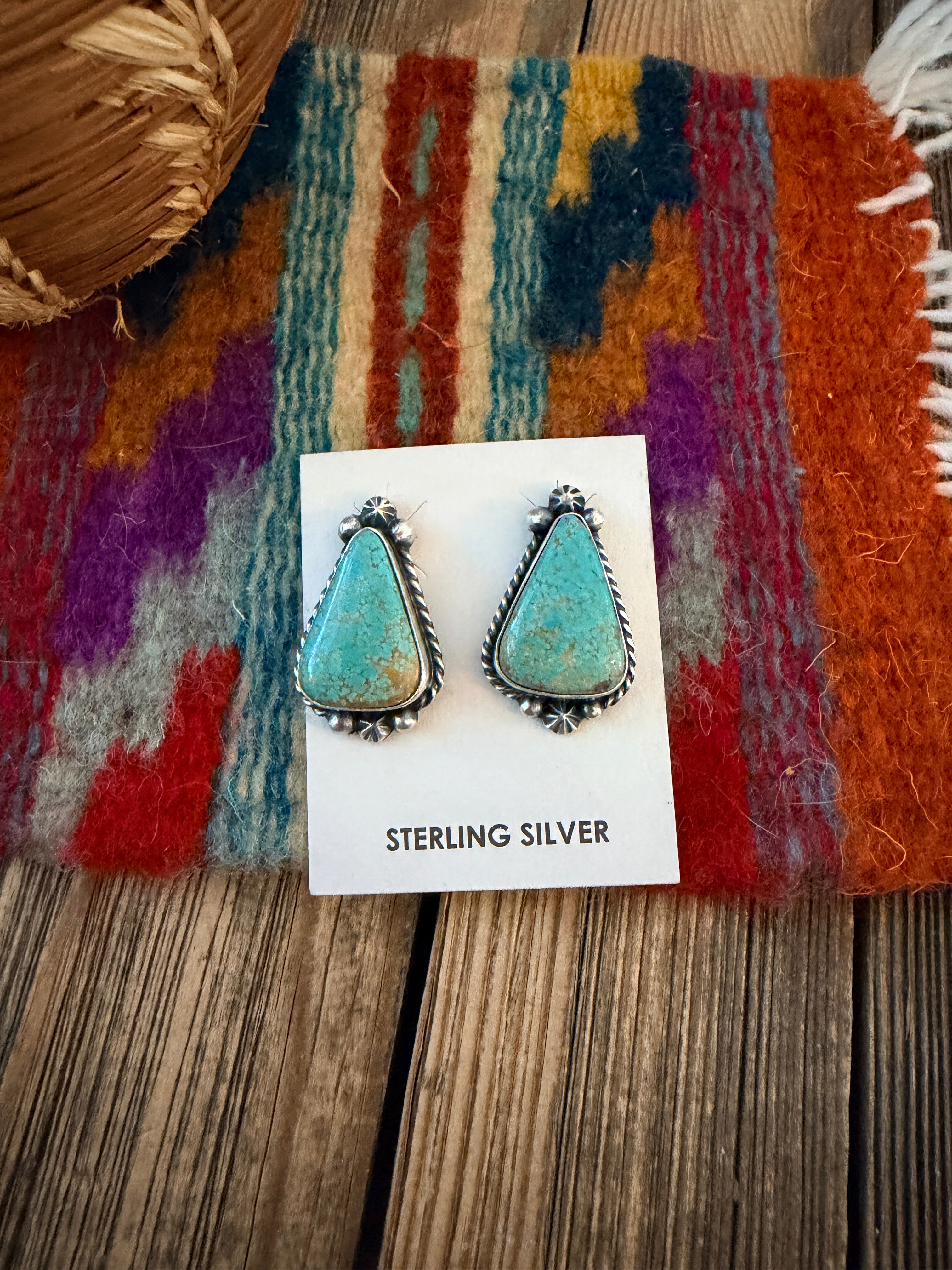 Handcrafted Turquoise & Sterling Silver Post Earrings