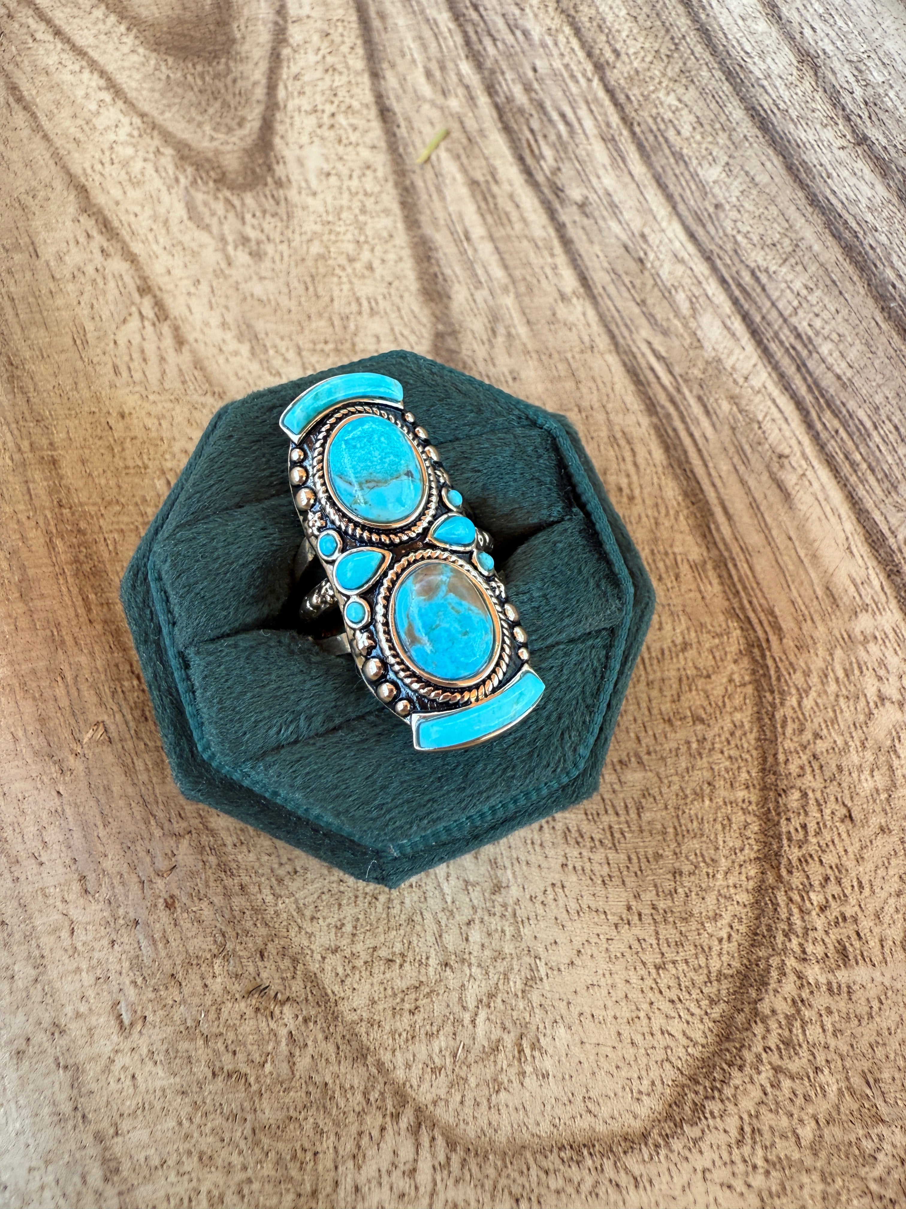 “The Golden Collection” Double Up Turquoise Ring Handmade Gold Plated Ring