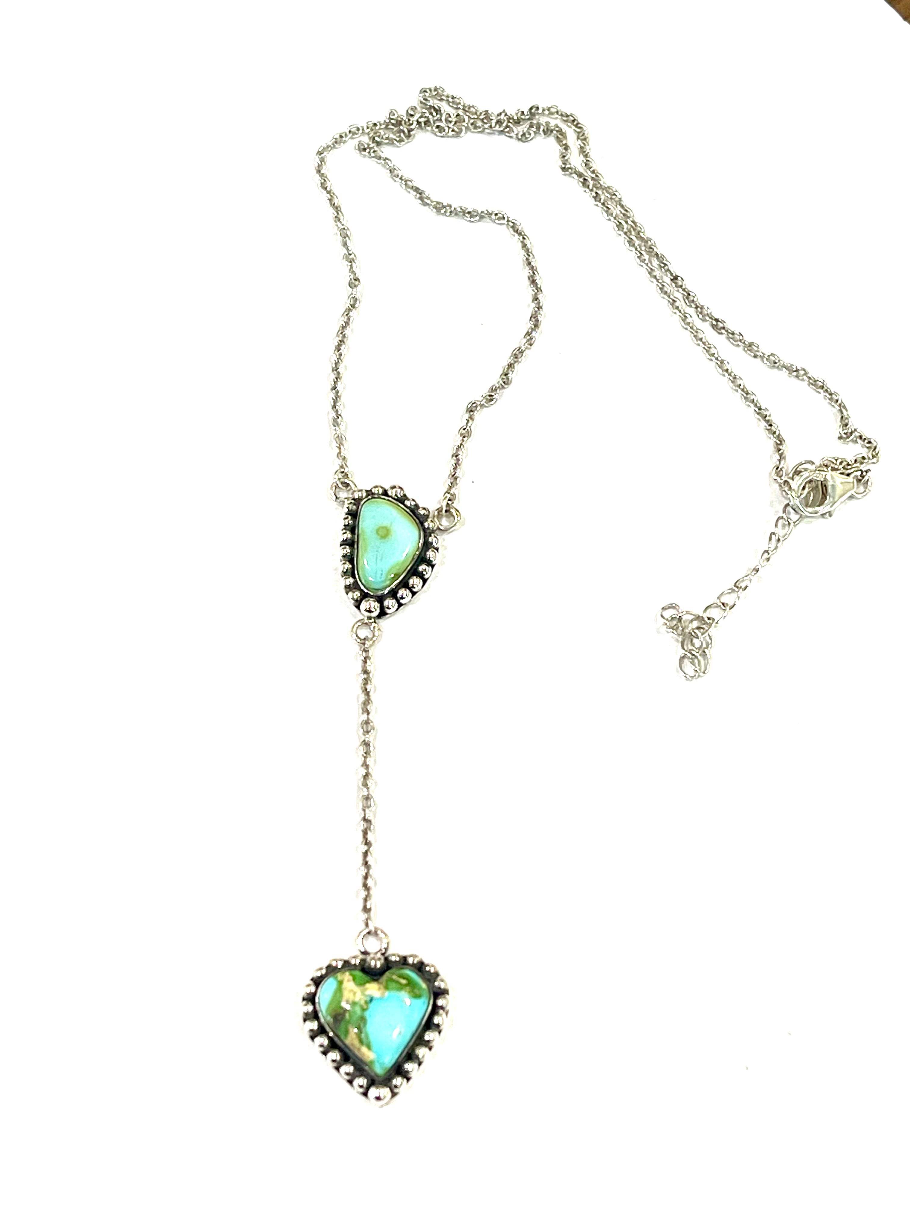 Handmade Sterling Silver & Sonoran Mountain Turquoise 2 Stone Drop Necklace