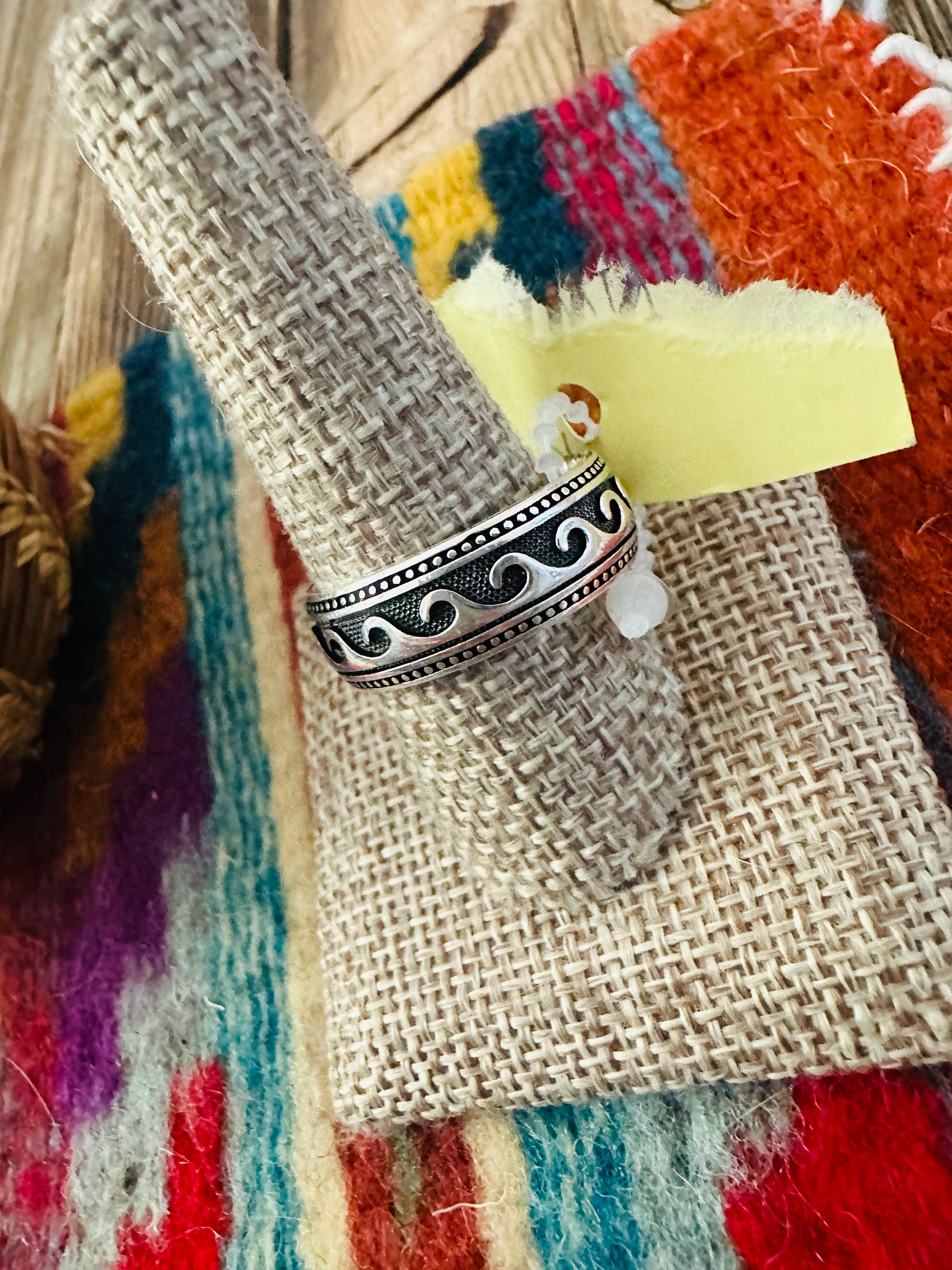 Old Pawn Handcrafted Sterling Silver Wave Band Ring Size 12.75