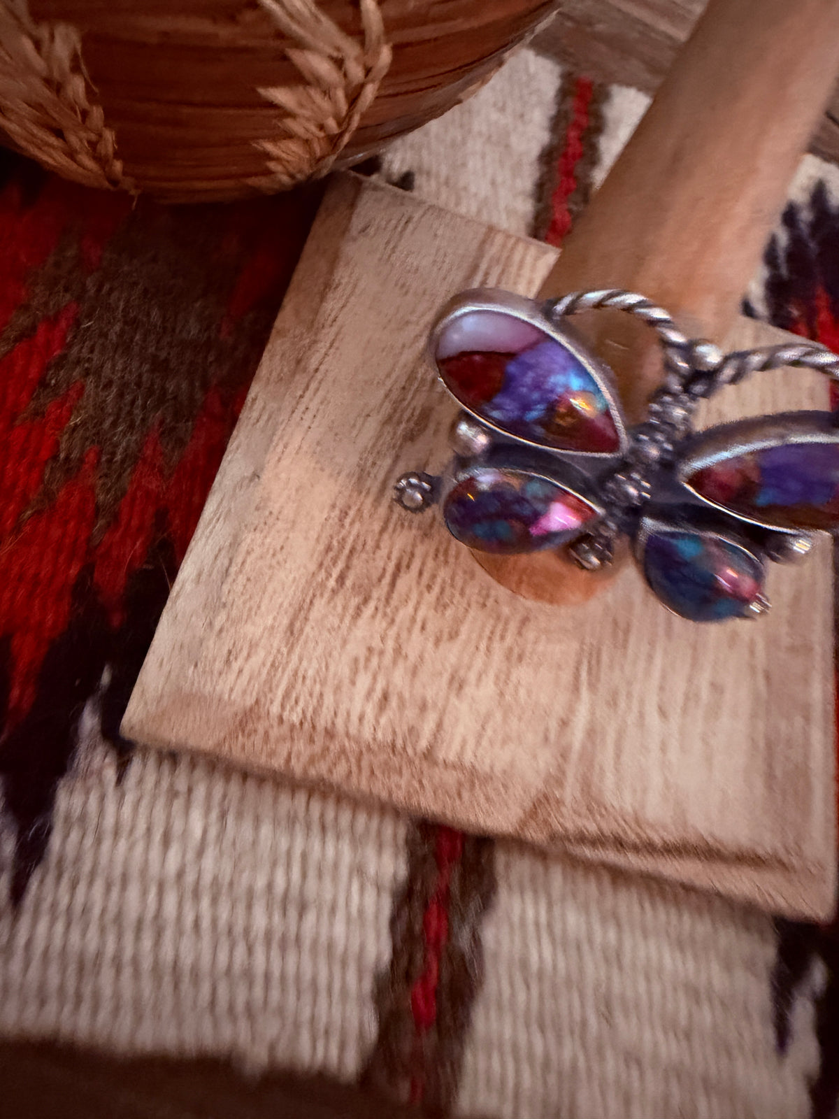 Handcrafted Pink Dream Mojave & Sterling Silver Adjustable Butterfly Ring