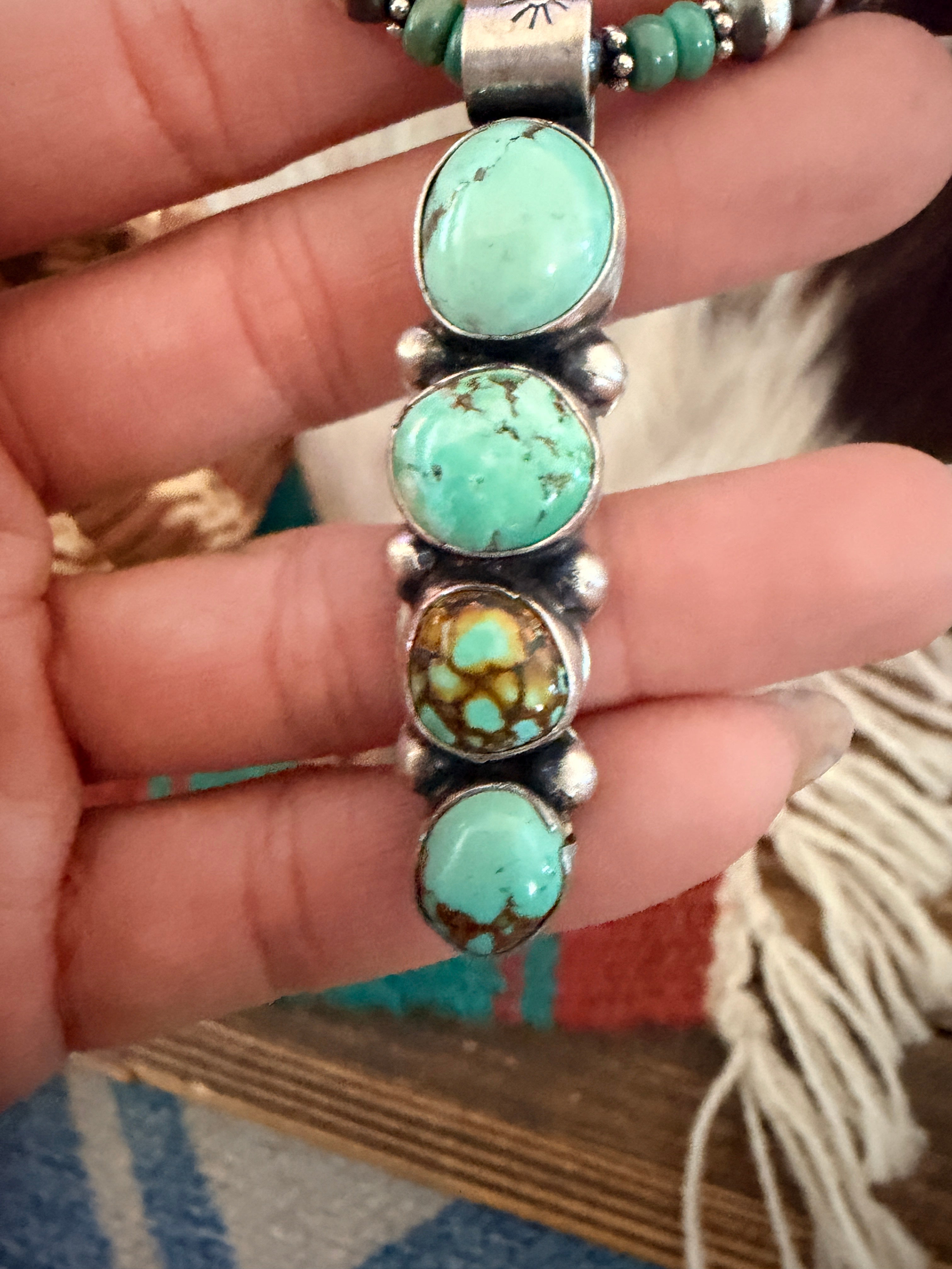 Handcrafted Turquoise & Sterling Silver Cluster Beaded Necklace