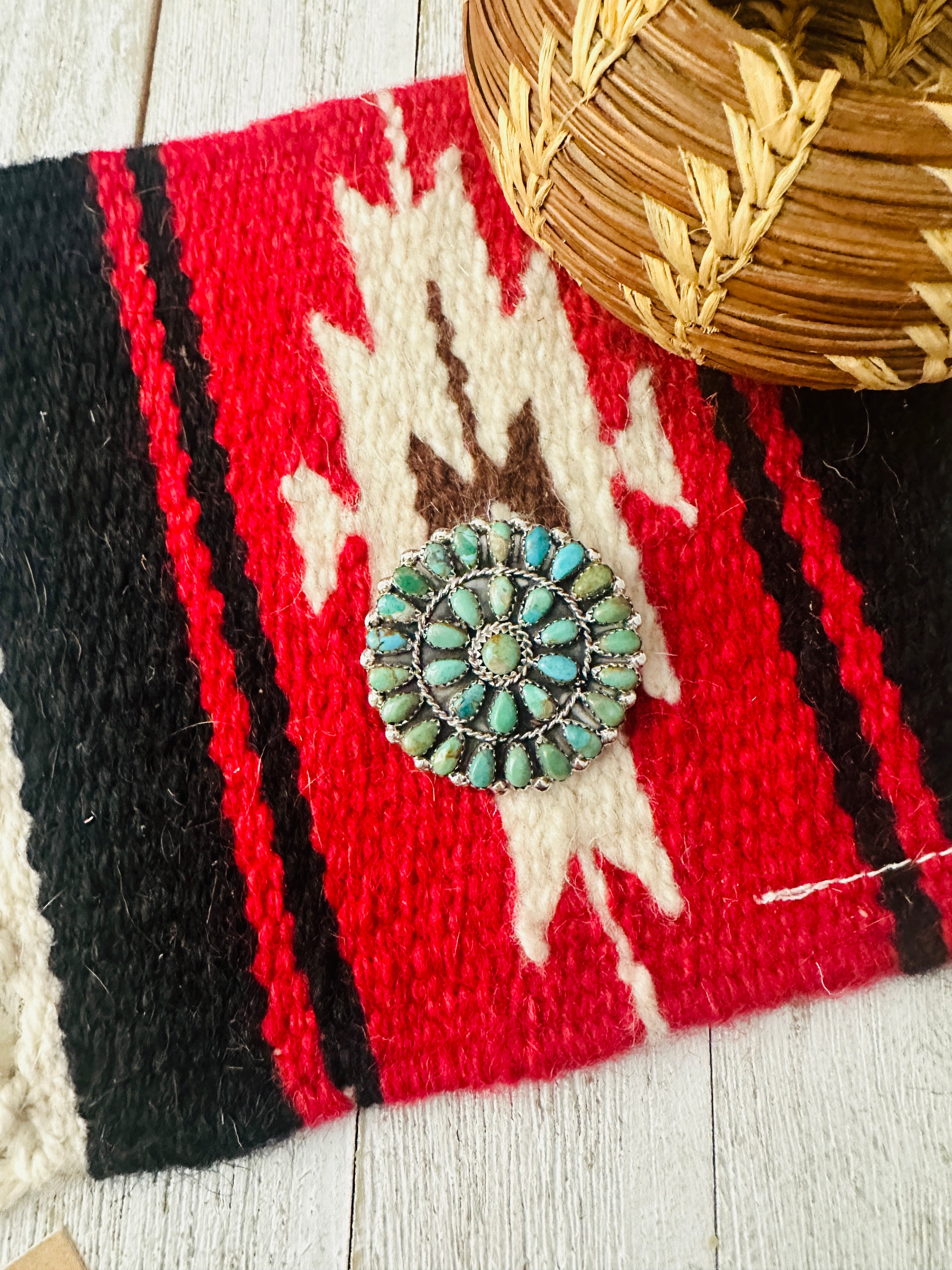 Navajo Turquoise & Sterling Silver Cluster Brooch