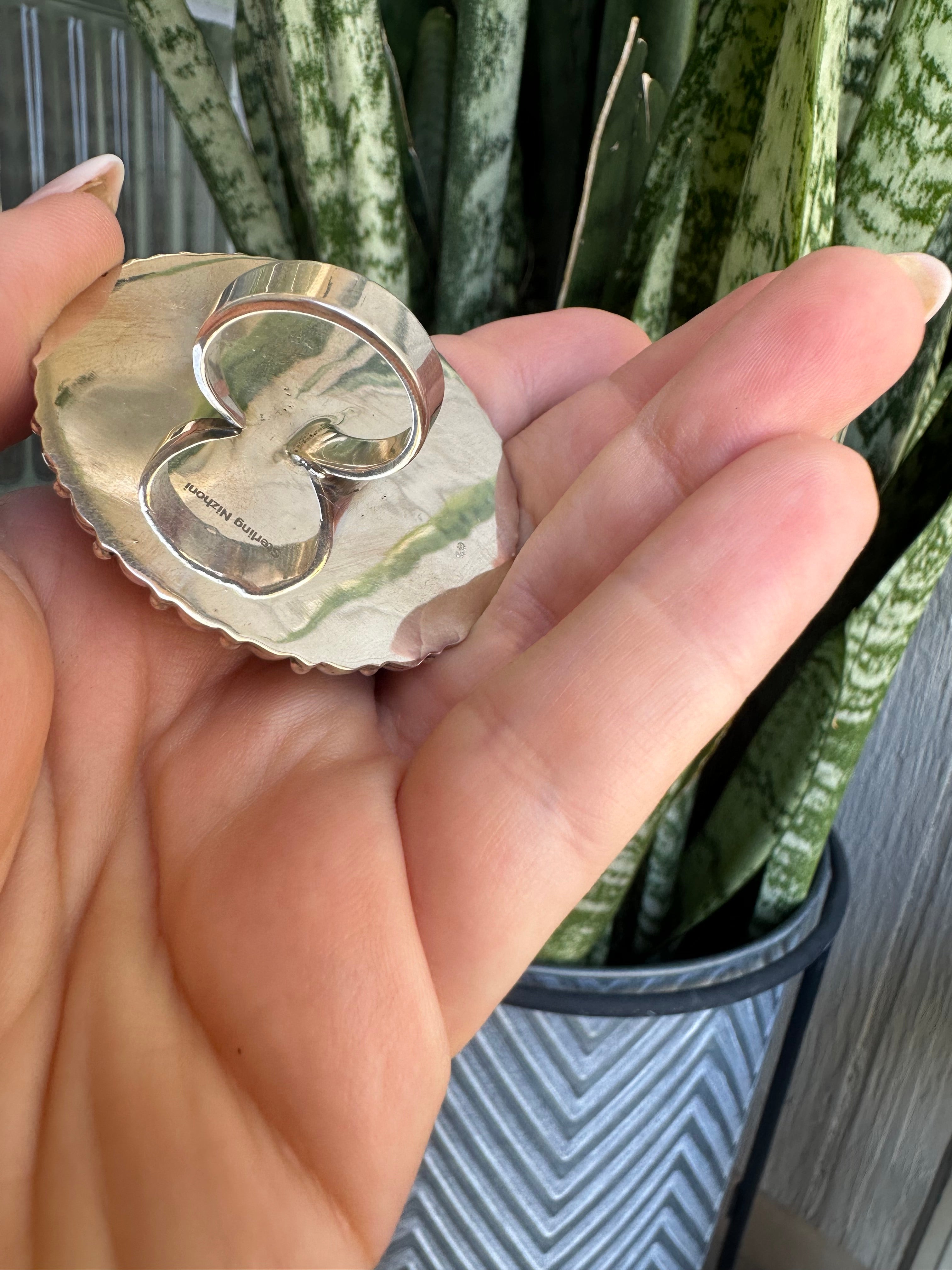 Beautiful Handmade White Buffalo And Sterling Silver Adjustable Cluster Ring