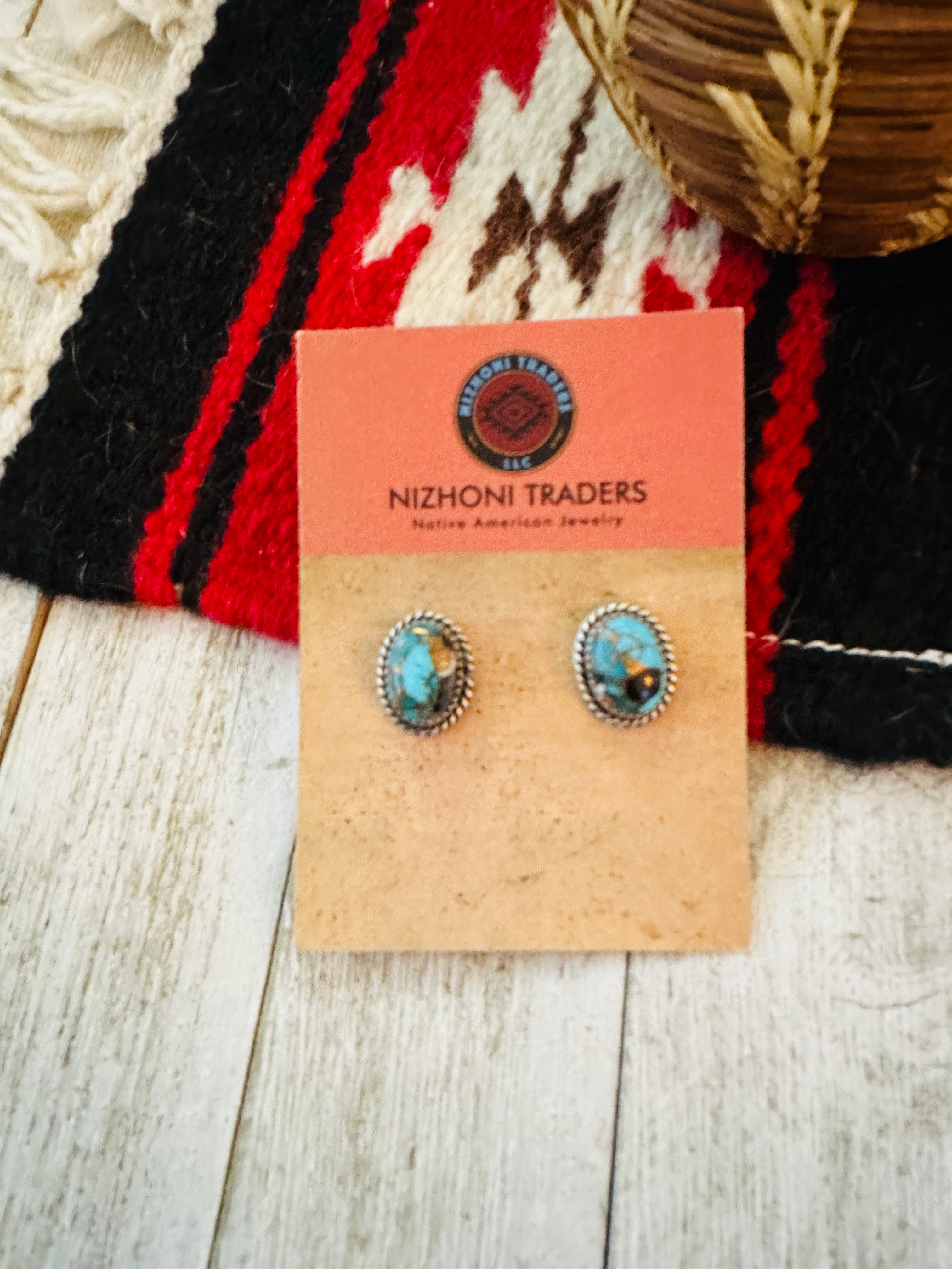 Navajo Sterling Silver & Blue Mojave Stud Earrings