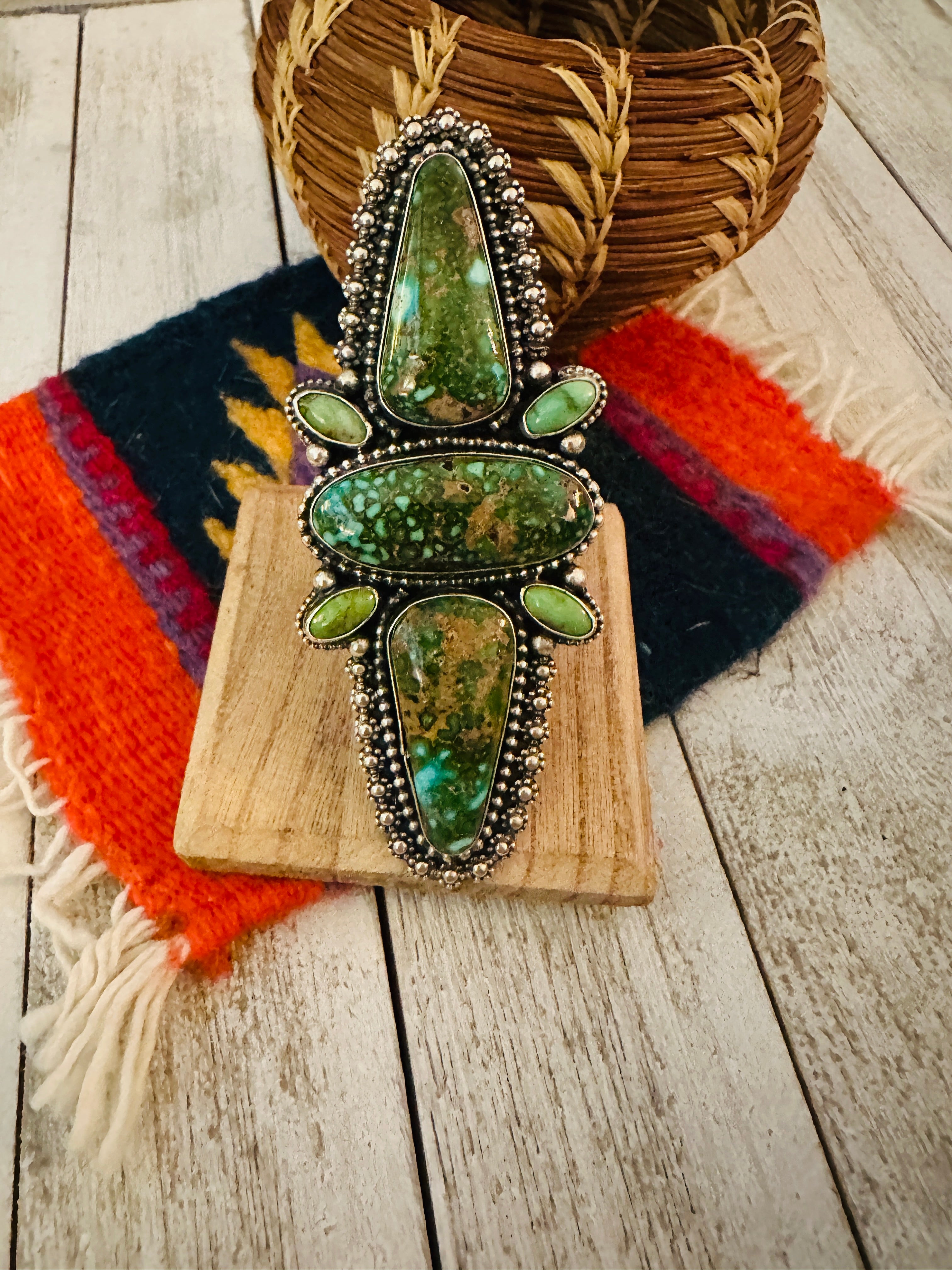 Navajo Sonoran Gold Turquoise & Sterling Silver Adjustable Ring