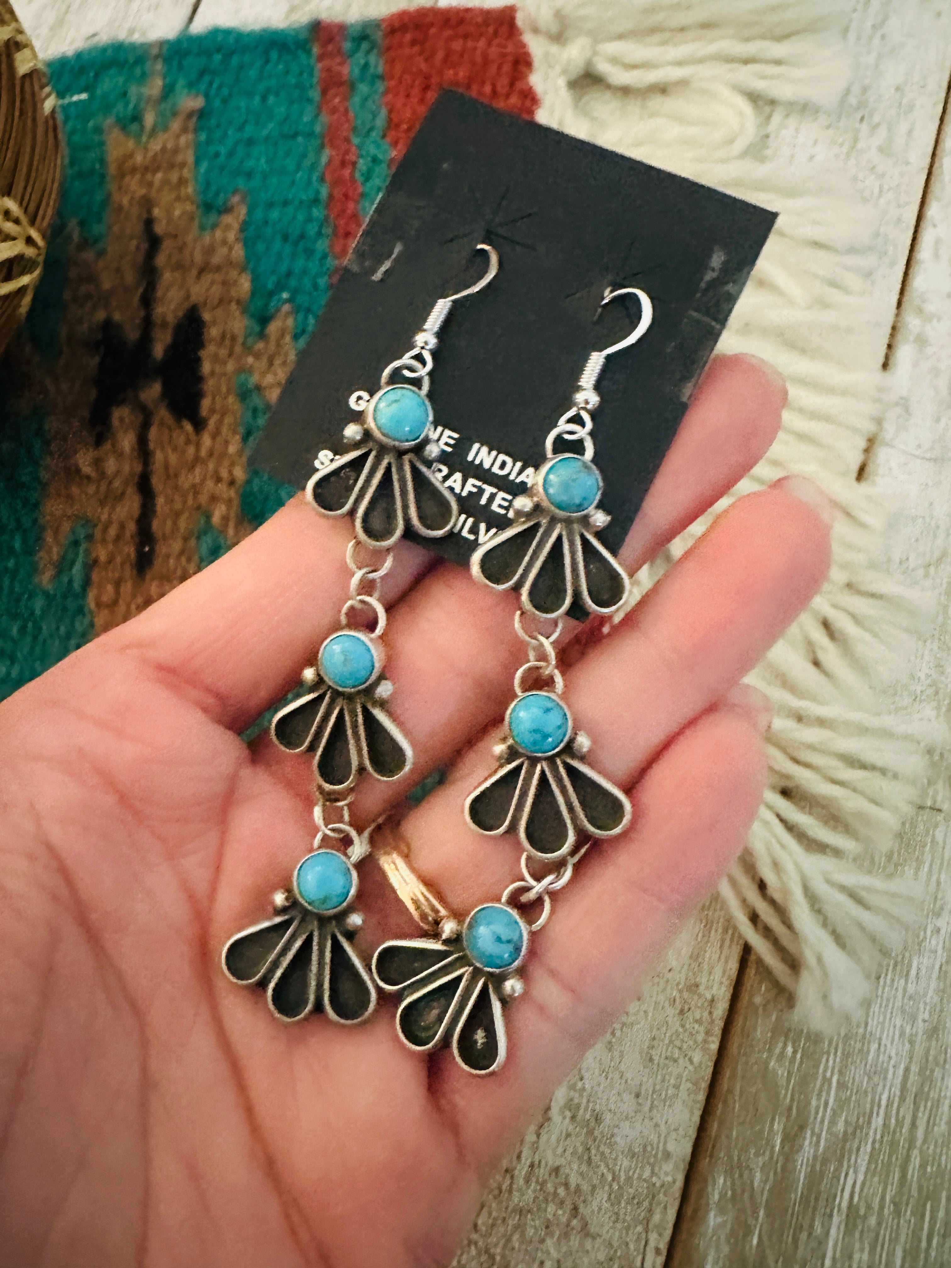 Navajo Sterling Silver & Turquoise Dangle Earrings by Geraldine James